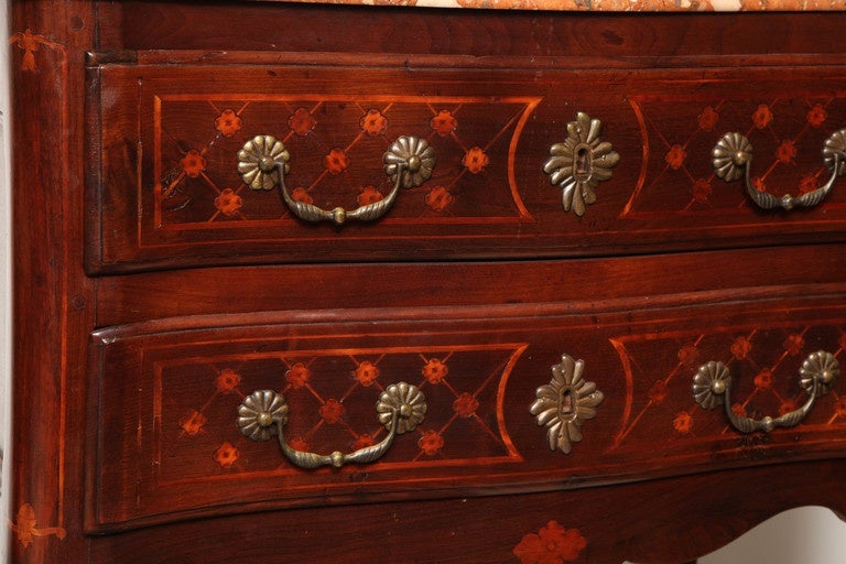 Continental Marble-Topped Walnut Commode In Good Condition In Westwood, NJ