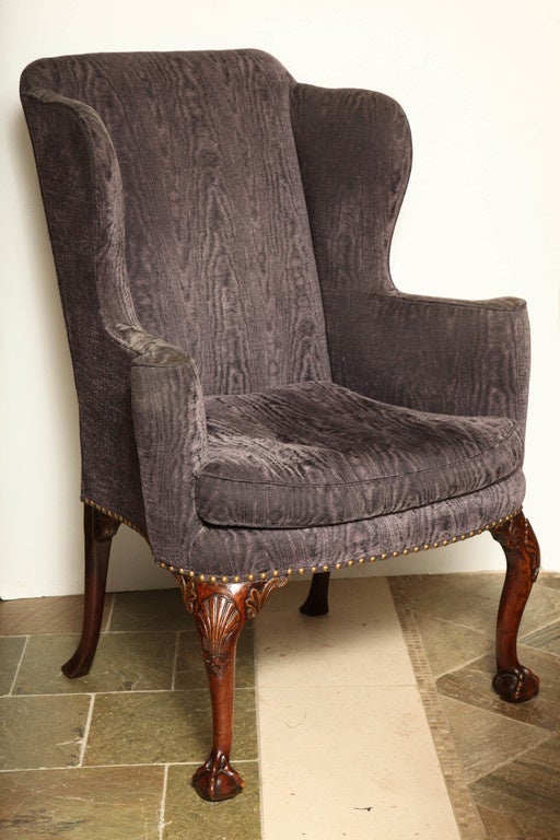 George III Walnut Wing Chair In Excellent Condition In Westwood, NJ