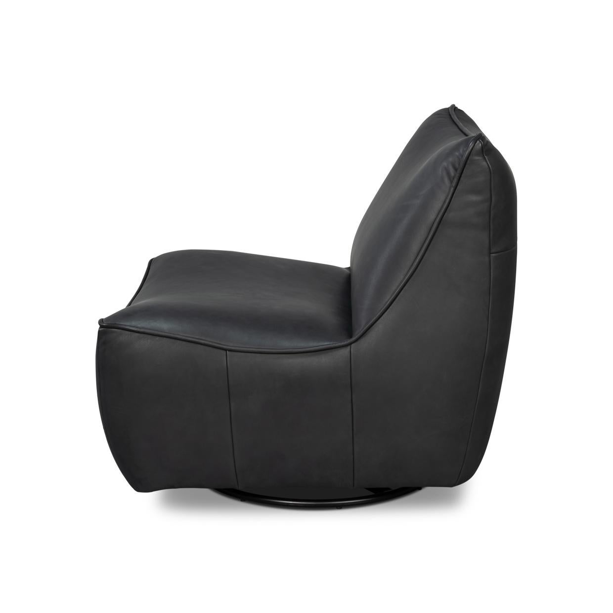 Rivestita in morbida pelle Santoni Black, questa sedia offre un comfort ineguagliabile e una sobria eleganza. Il design minimalista della ciabatta è impreziosito da una base girevole, che la rende un'aggiunta versatile a qualsiasi stanza.

Perfetta