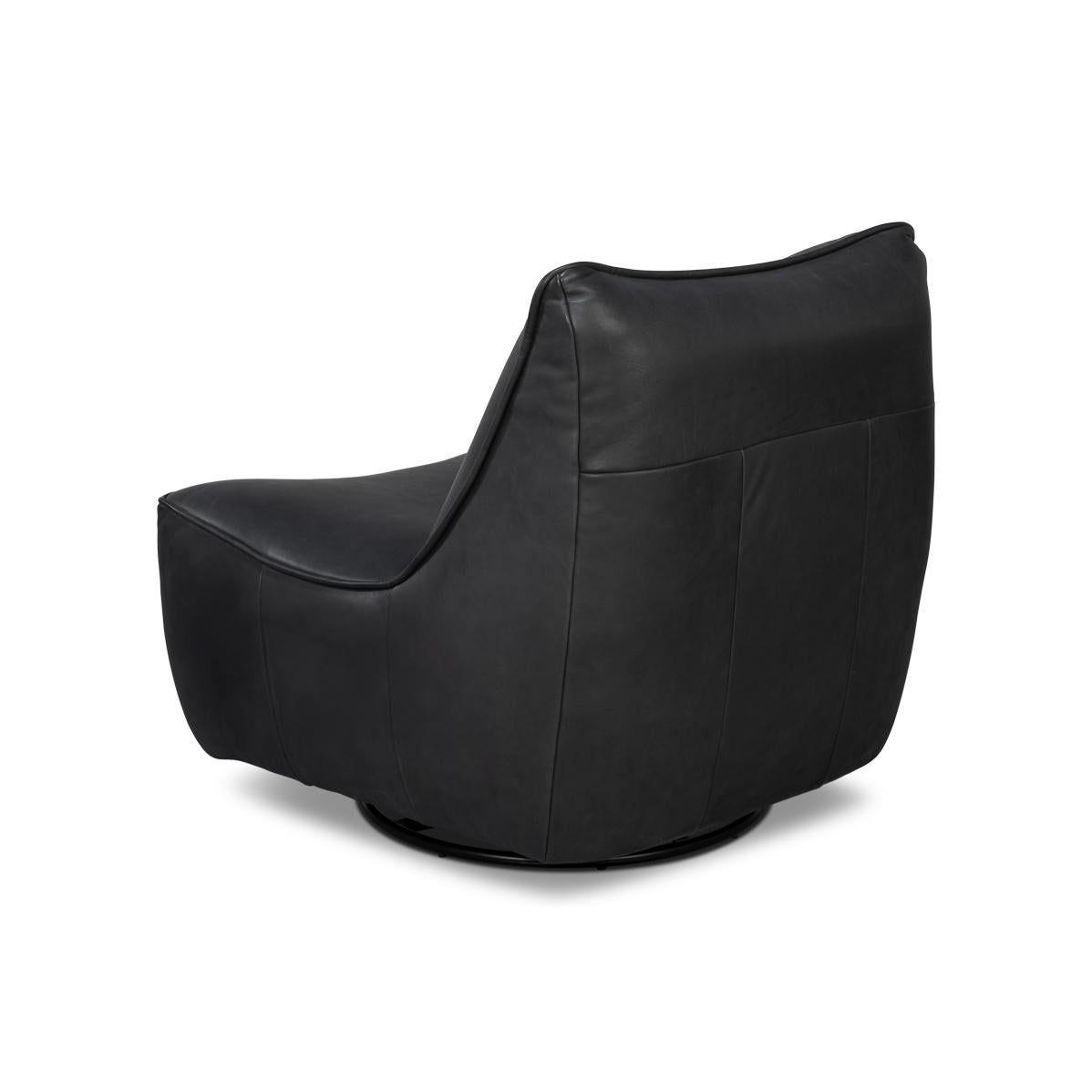 Minimalismo Sedia girevole Slipper in pelle nera in vendita