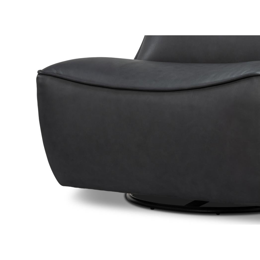 Sedia girevole Slipper in pelle nera in vendita 1