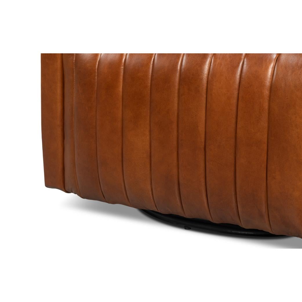 Fauteuil pivotant en cuir marron, à plateau touffeté en vente 3