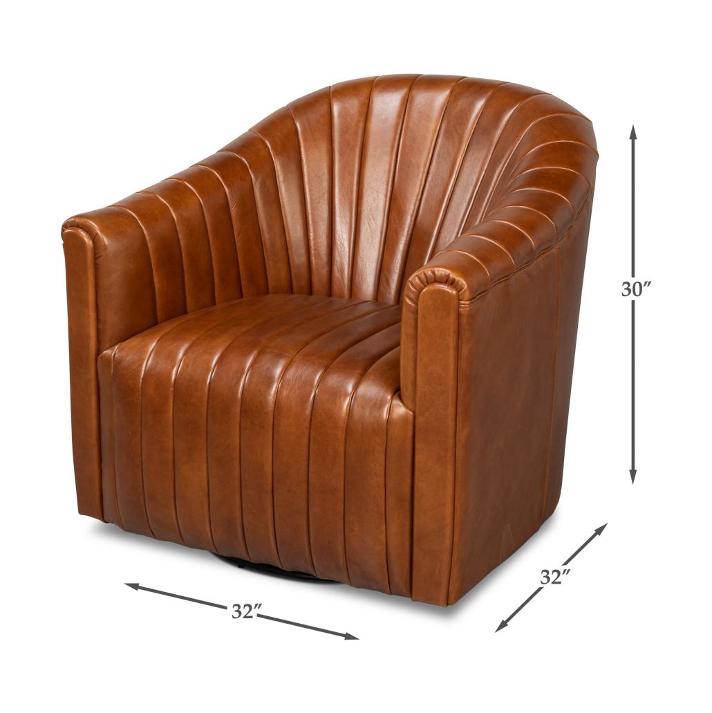Fauteuil pivotant en cuir marron, à plateau touffeté en vente 4