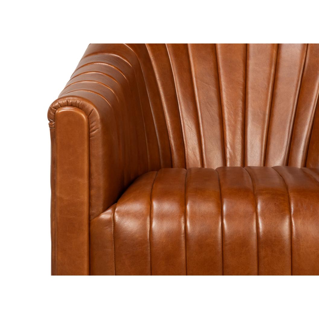 Fauteuil pivotant en cuir marron, à plateau touffeté en vente 1