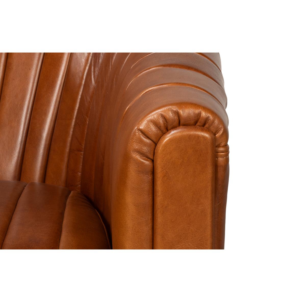 Fauteuil pivotant en cuir marron, à plateau touffeté en vente 2