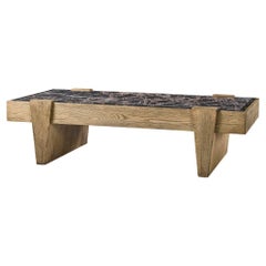 Modern Rustic Oak and Marble Cocktail Table