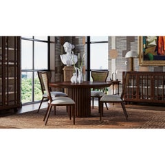 60" Round Ribbed Pedestal Dining Table - Walnut Finish