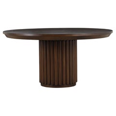 60" Round Ribbed Pedestal Dining Table - Walnut Finish