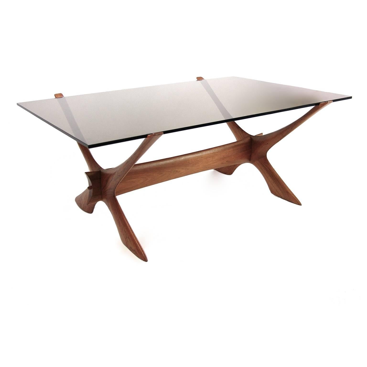 Modern Teak and Smokey Glass x Base Coffee Table by Fredrik Schriever