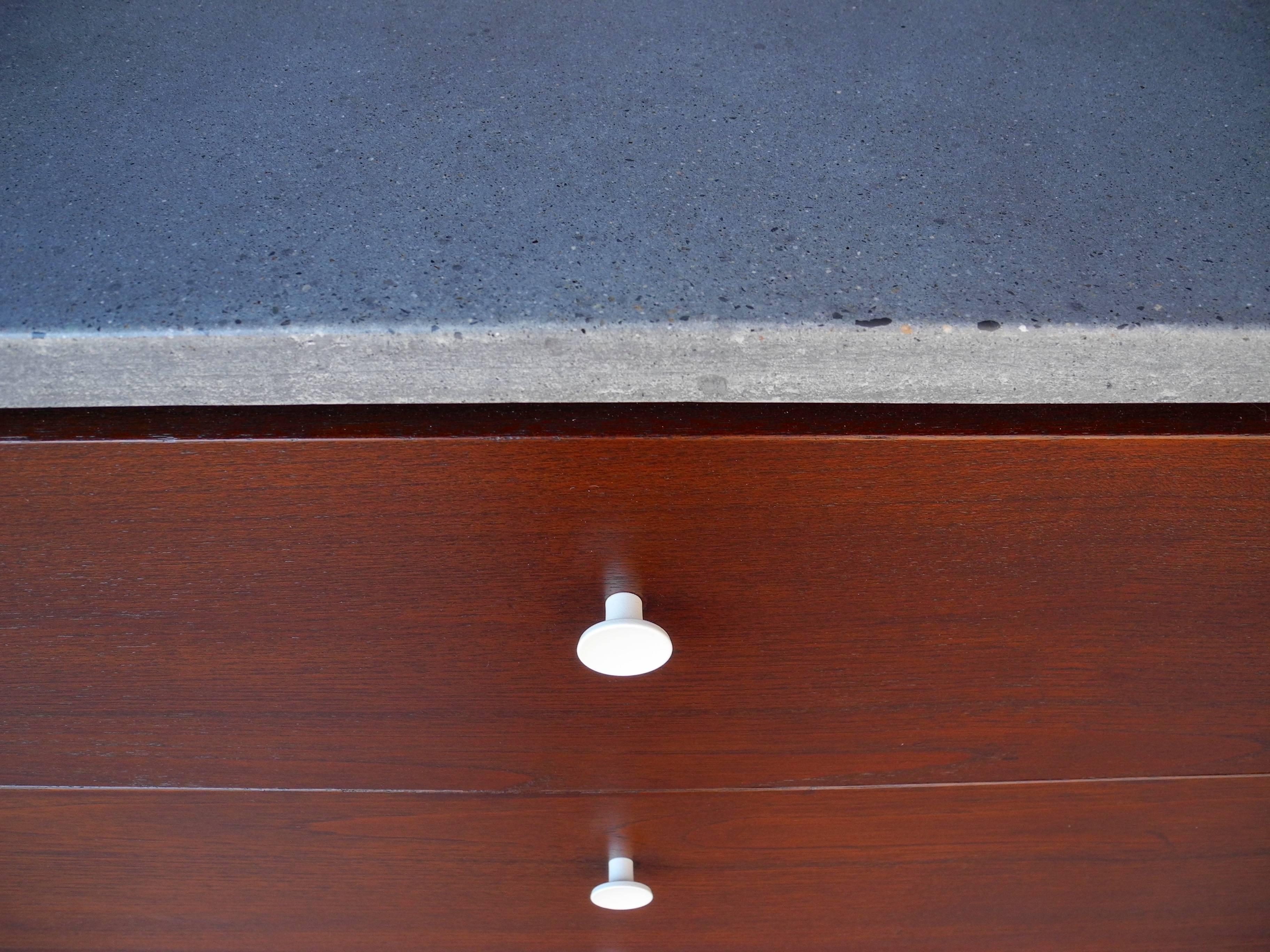 Modern Walnut Dressers, Nightstands with Polished Concrete Tops by Florence Knoll  For Sale