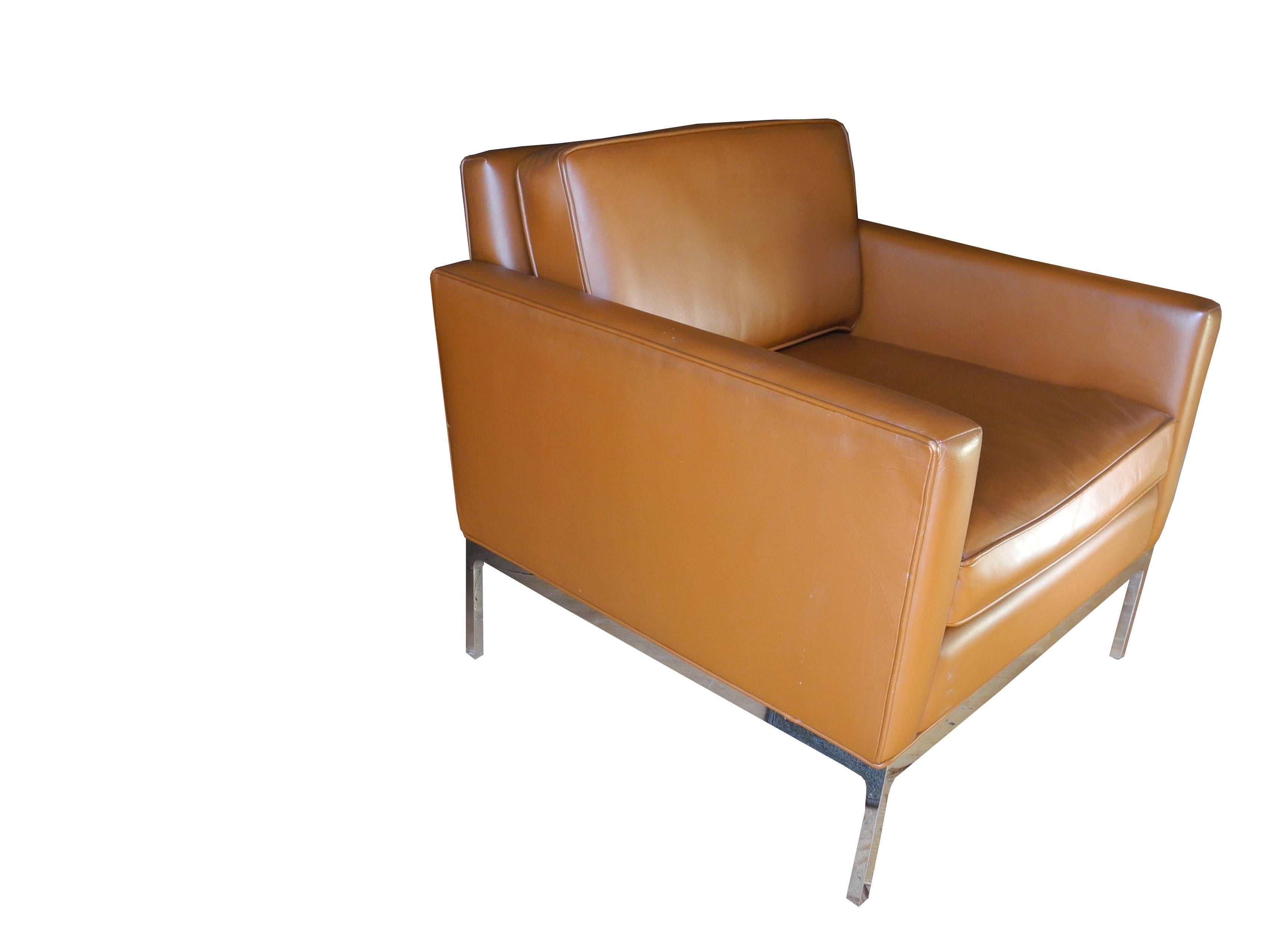 Soft Tan Leather Modern Arm Chairs by Nicos Zographos  In Good Condition In Hudson, NY