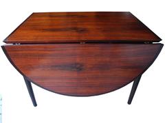Danish Modern Drop Leaf Solid Rosewood Dining Table by Henry Rosengren Hansen