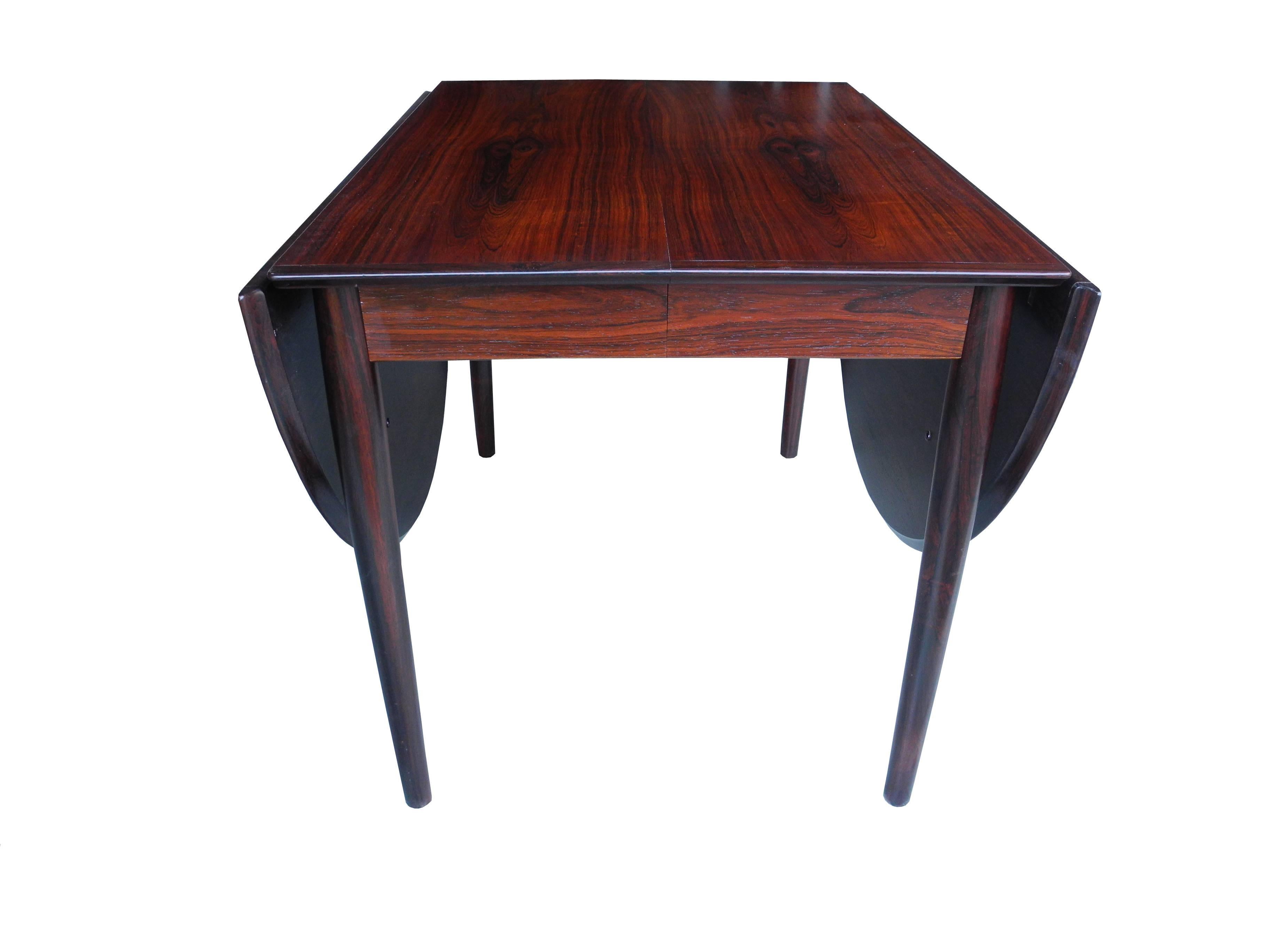 Scandinavian Modern Danish Modern Drop Leaf Solid Rosewood Dining Table by Henry Rosengren Hansen For Sale