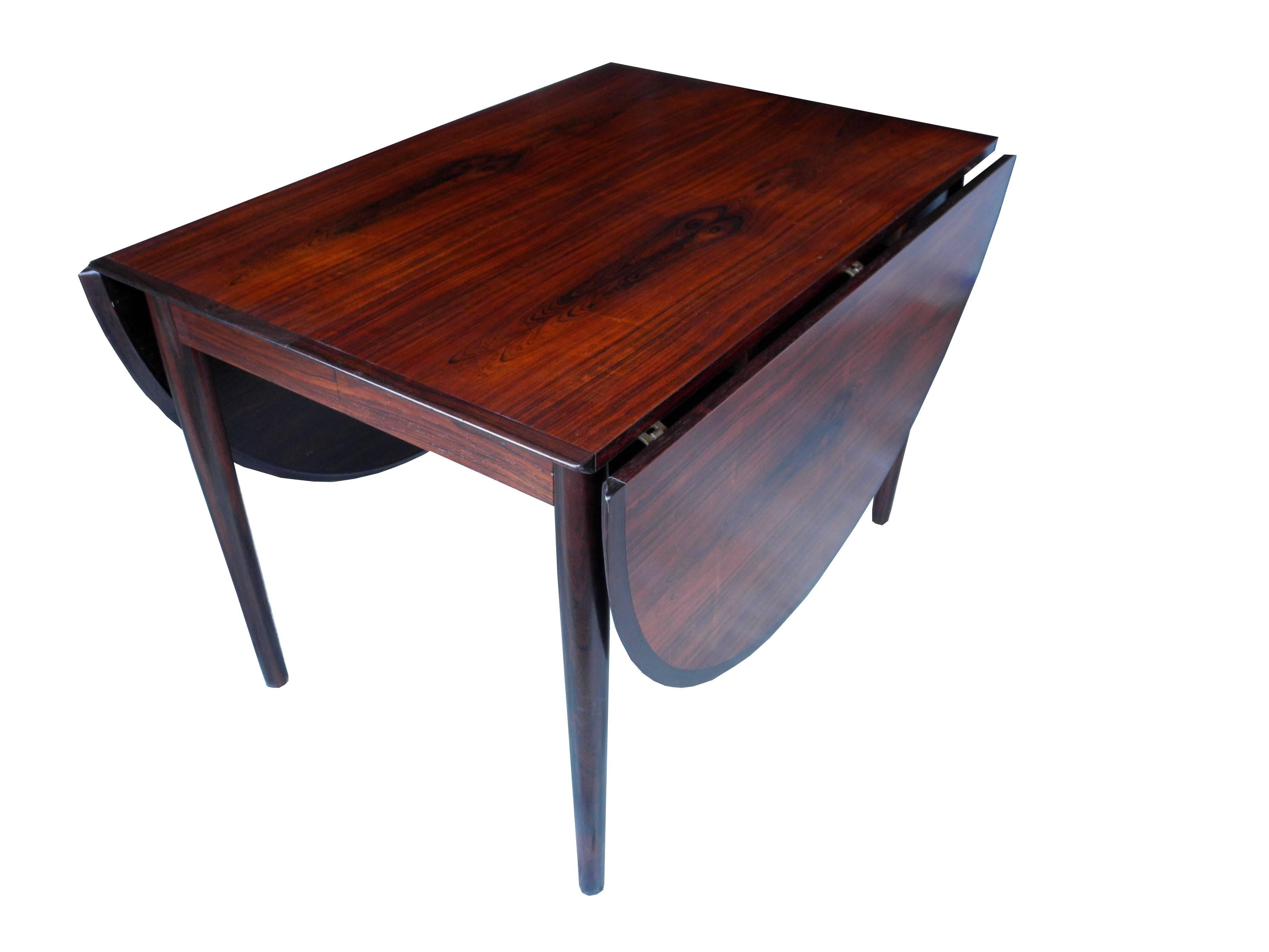 20th Century Danish Modern Drop Leaf Solid Rosewood Dining Table by Henry Rosengren Hansen For Sale