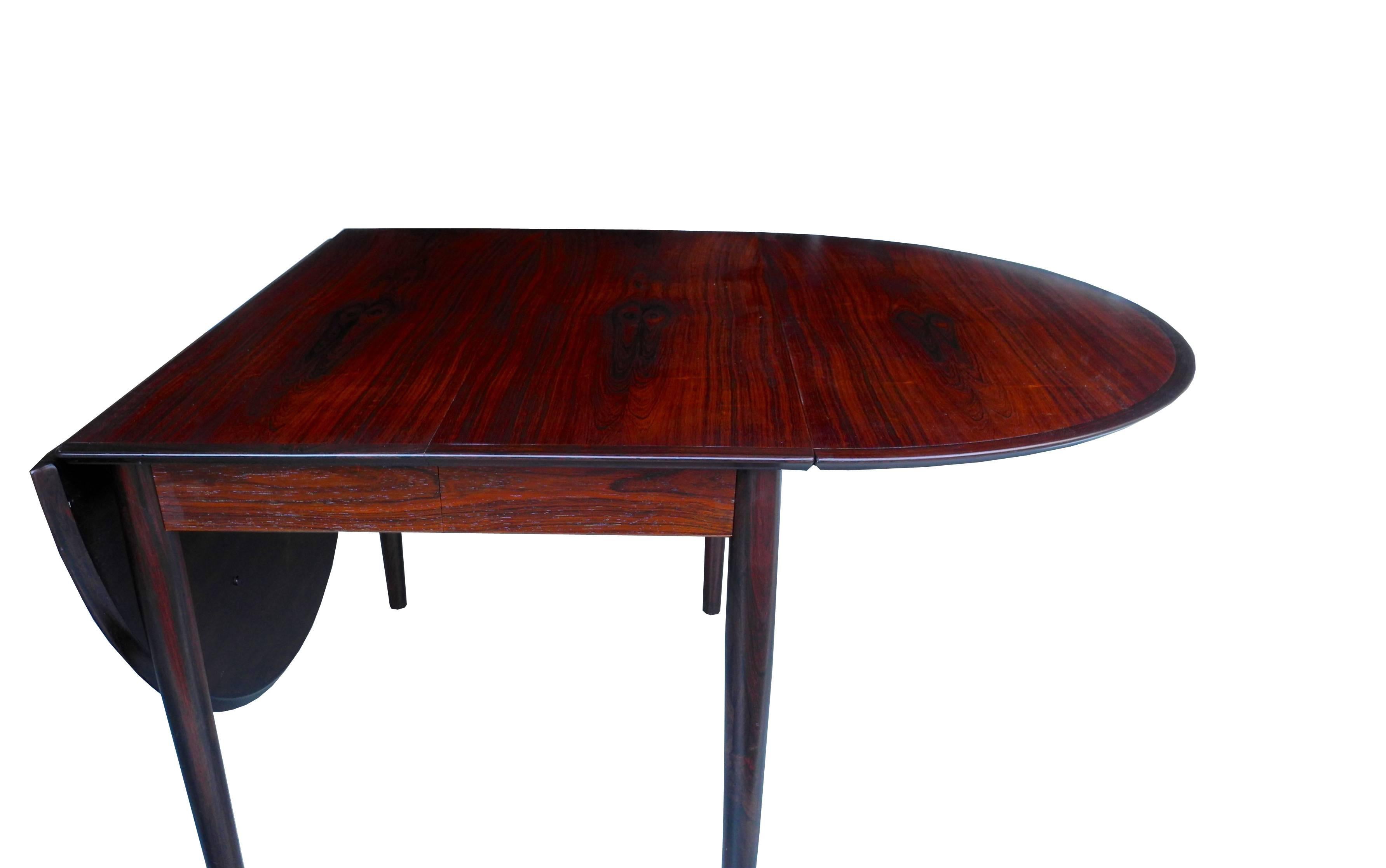 Danish Modern Drop Leaf Solid Rosewood Dining Table by Henry Rosengren Hansen For Sale 2