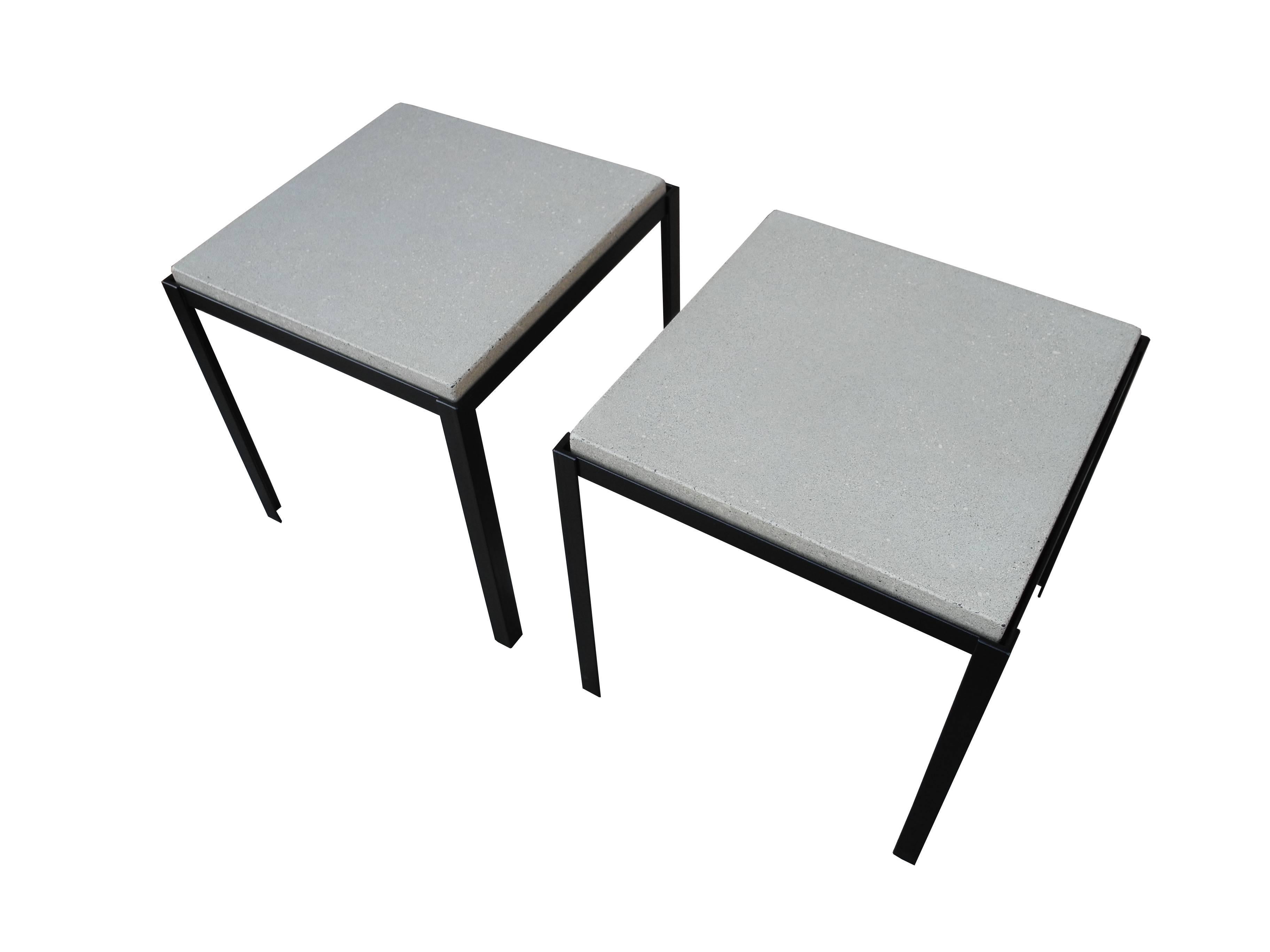American Polished Concrete and Welded Steel Nightstands/Coffee Tables by Corinne Robbins For Sale
