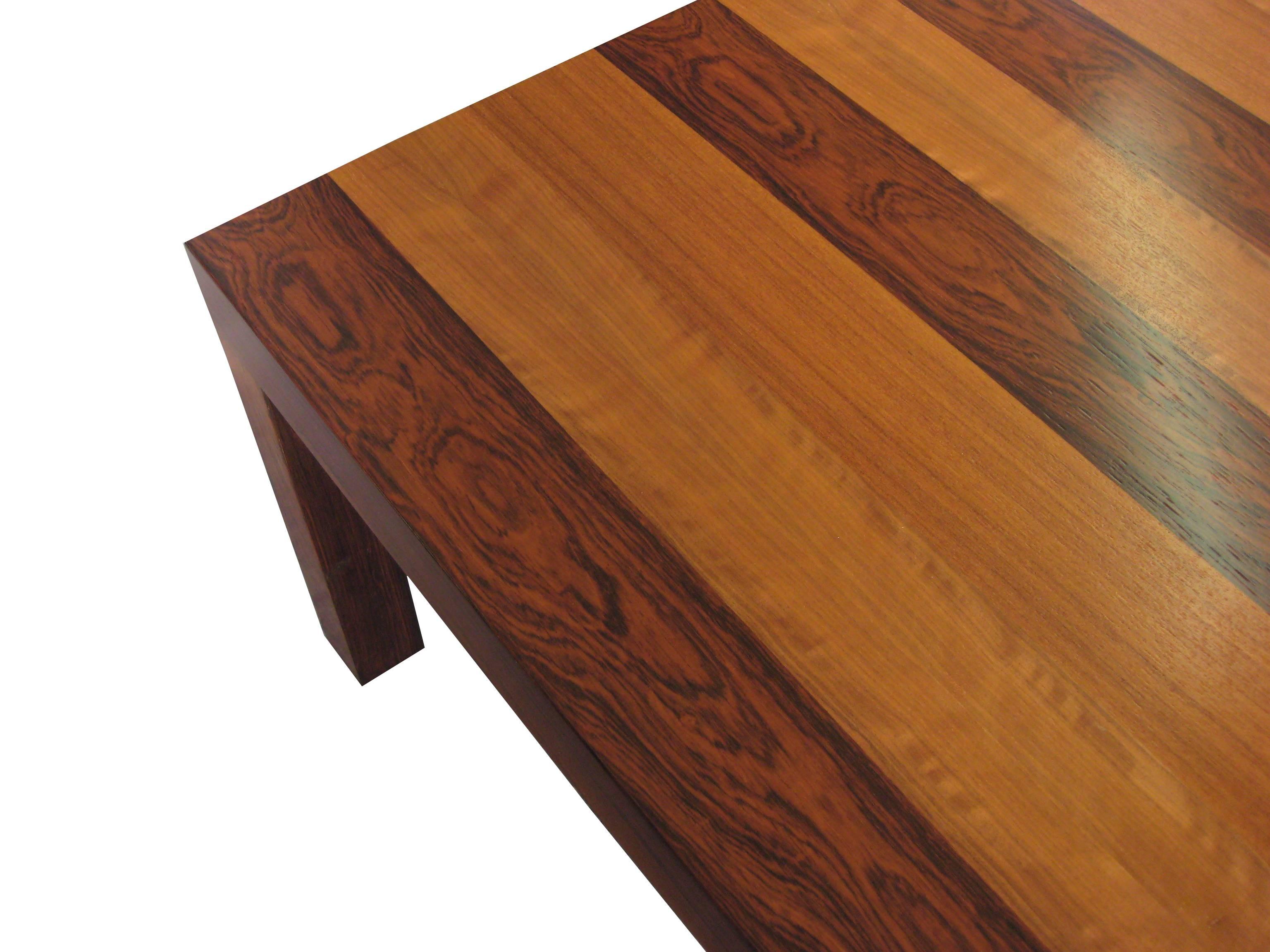 American Modern Parsons Square Coffee Table in Strips of Wood Attributed to Milo Baughman For Sale