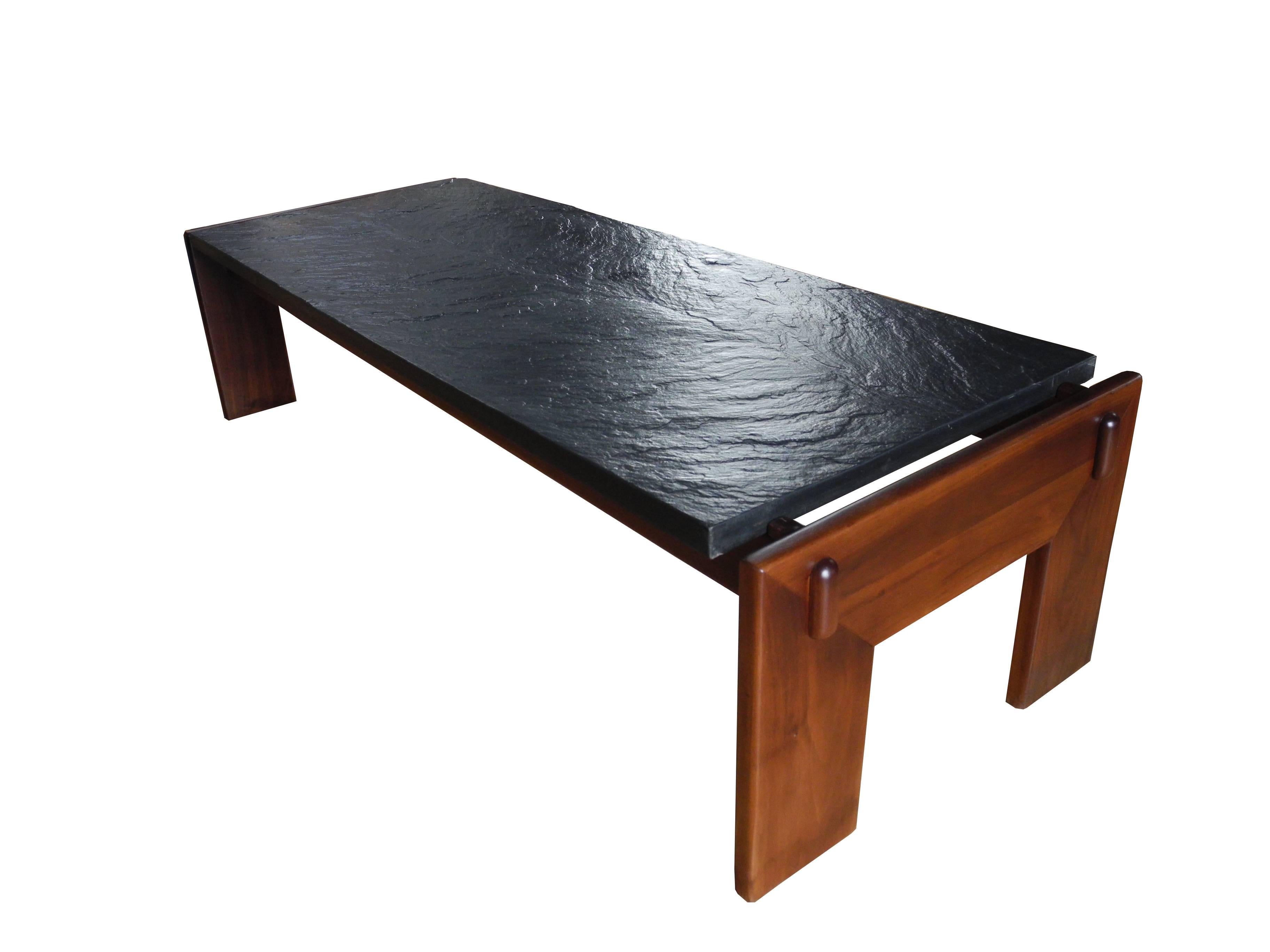 American Mid-Century Modern Slate and Walnut Brutalist Coffee Table by Adrian Pearsall For Sale