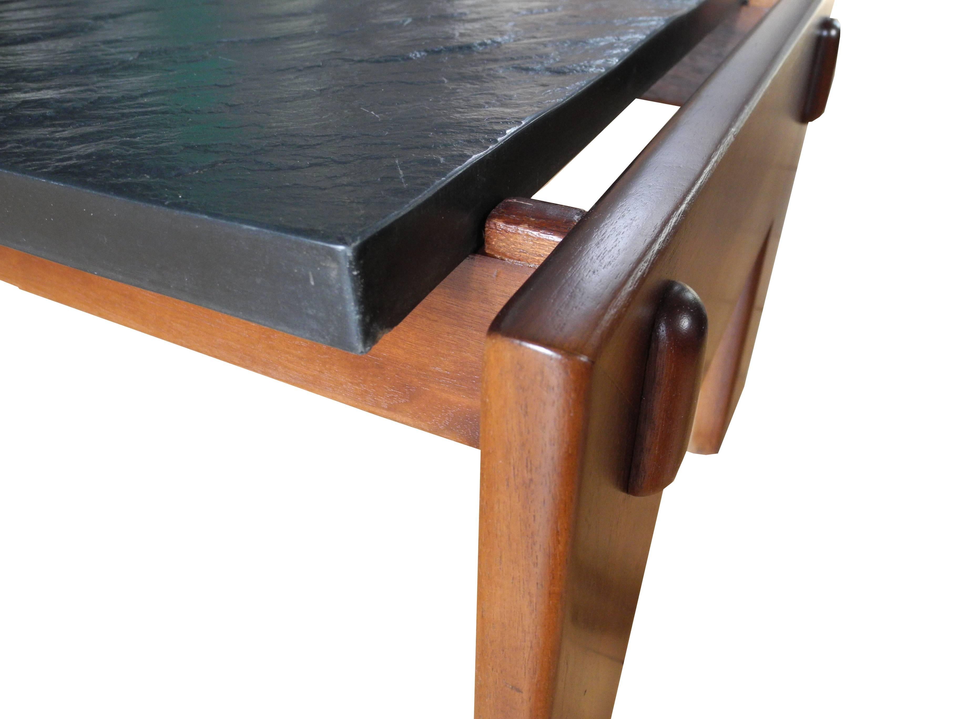 Mid-Century Modern Slate and Walnut Brutalist Coffee Table by Adrian Pearsall For Sale 3