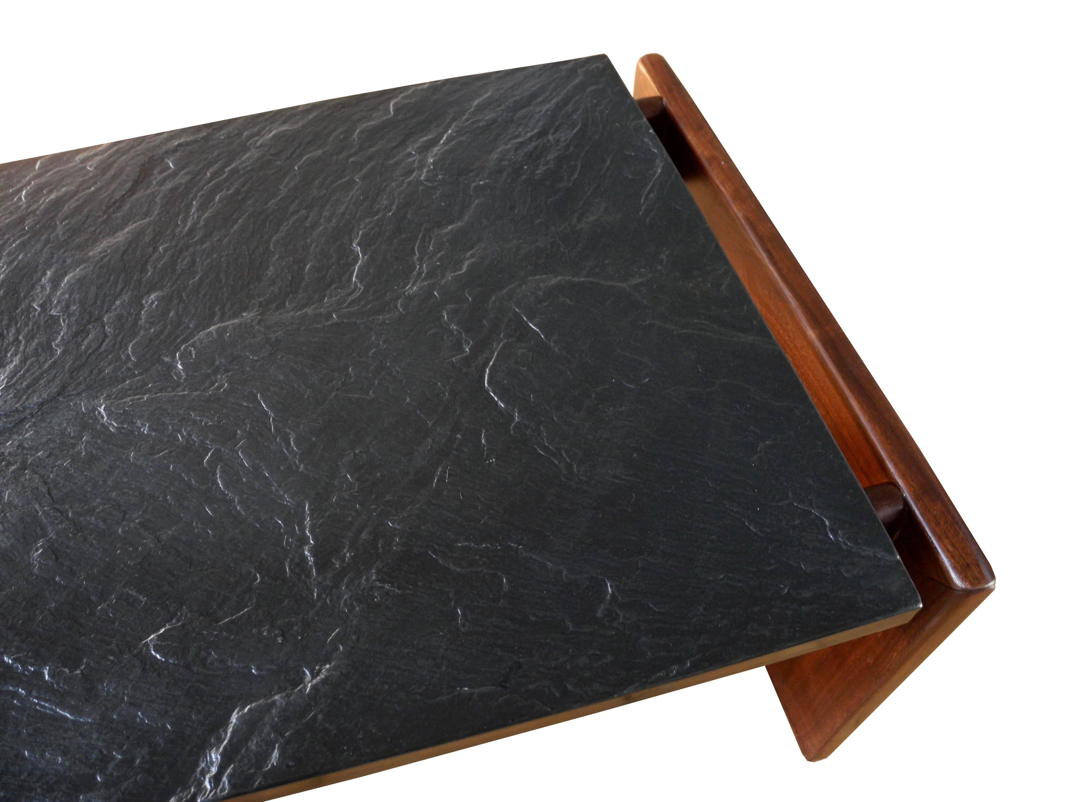 Mid-Century Modern Slate and Walnut Brutalist Coffee Table by Adrian Pearsall For Sale 2