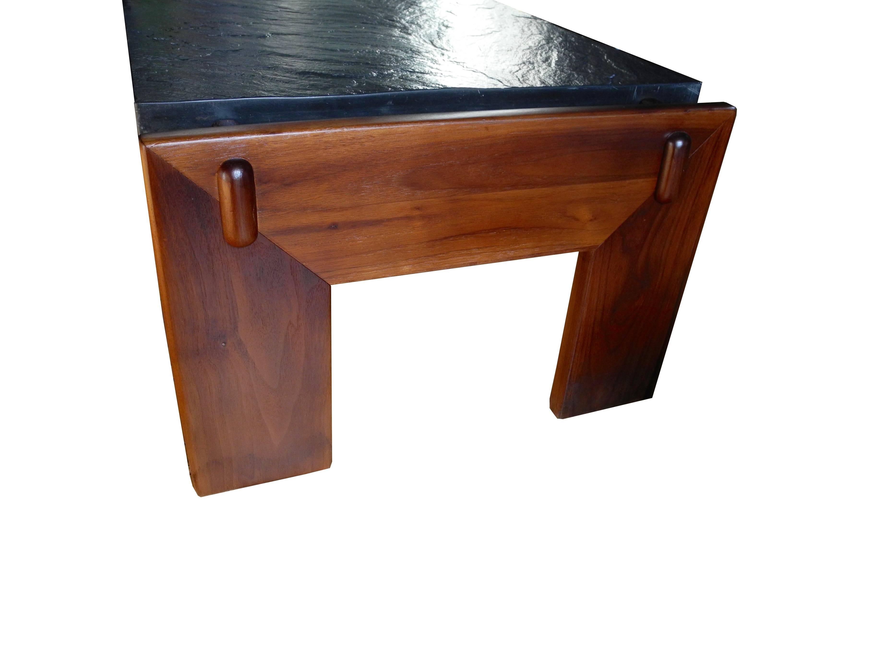 Mid-Century Modern Slate and Walnut Brutalist Coffee Table by Adrian Pearsall For Sale 4