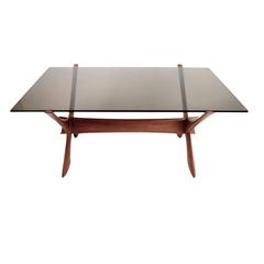 Modern Teak and Smokey Glass x Base Coffee Table by Fredrik Schriever Abeln