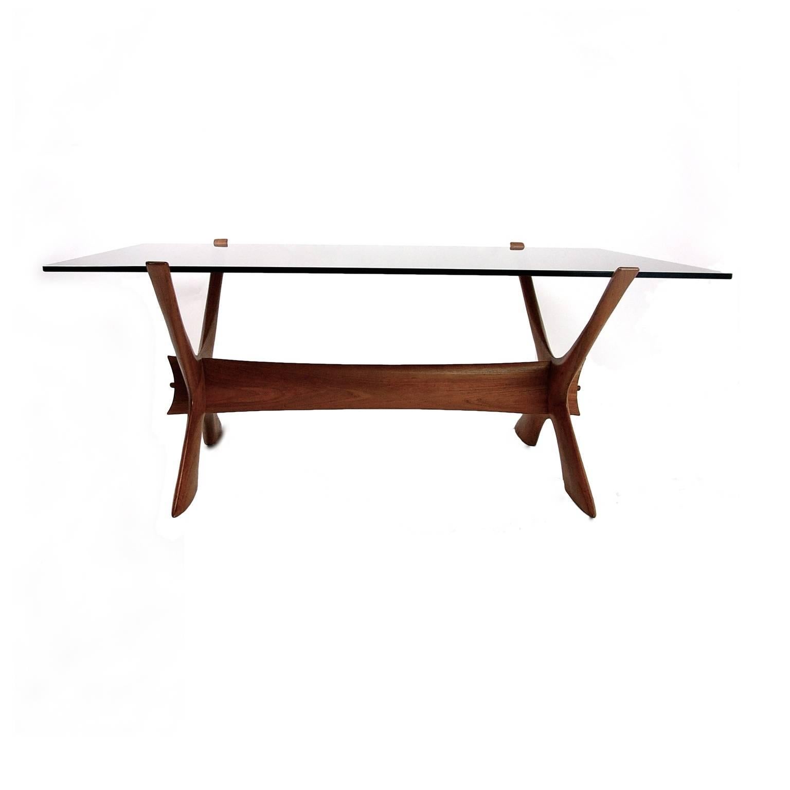 Swedish Modern Teak and Smokey Glass x Base Coffee Table by Fredrik Schriever Abeln For Sale