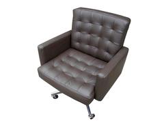Taupe Leather Executive Desk/Office Armchair on Wheels by Florence Knoll