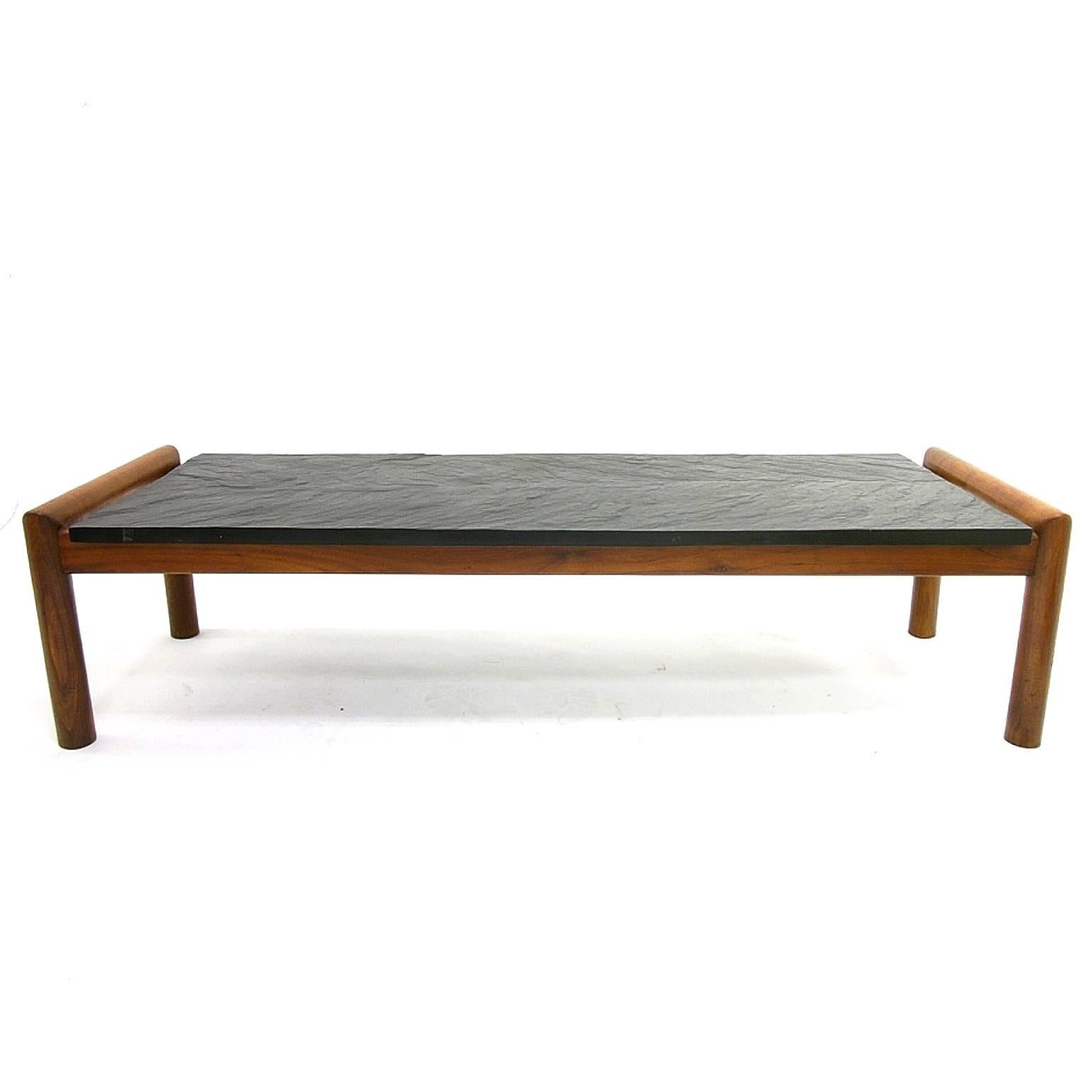 20th Century Mid-Century Modern Brutalist Slate and Walnut Coffee Table by Adrian Pearsall For Sale