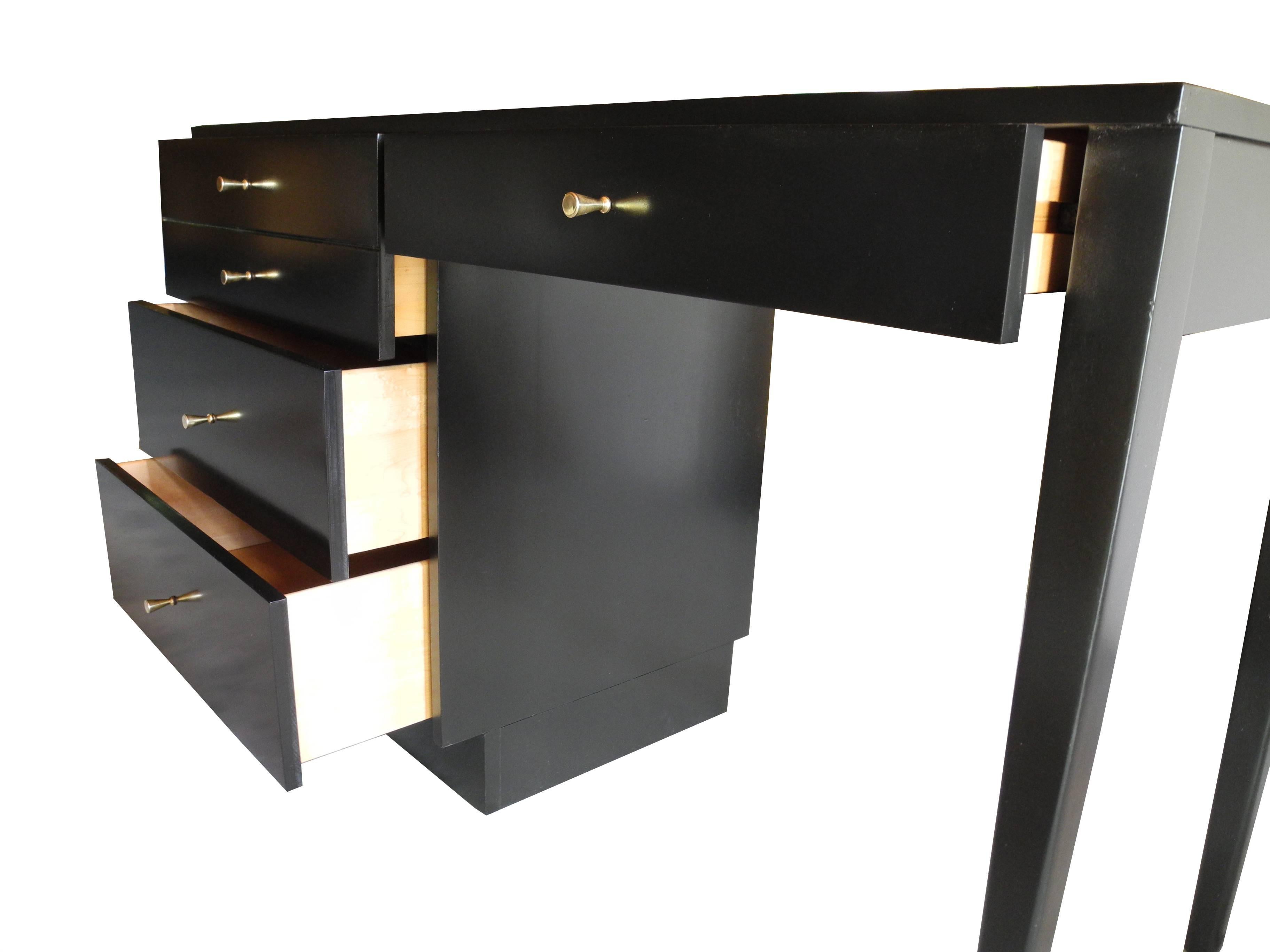 20th Century Mid-Century American Modern Black Maple Desk and Drawers by Paul McCobb For Sale