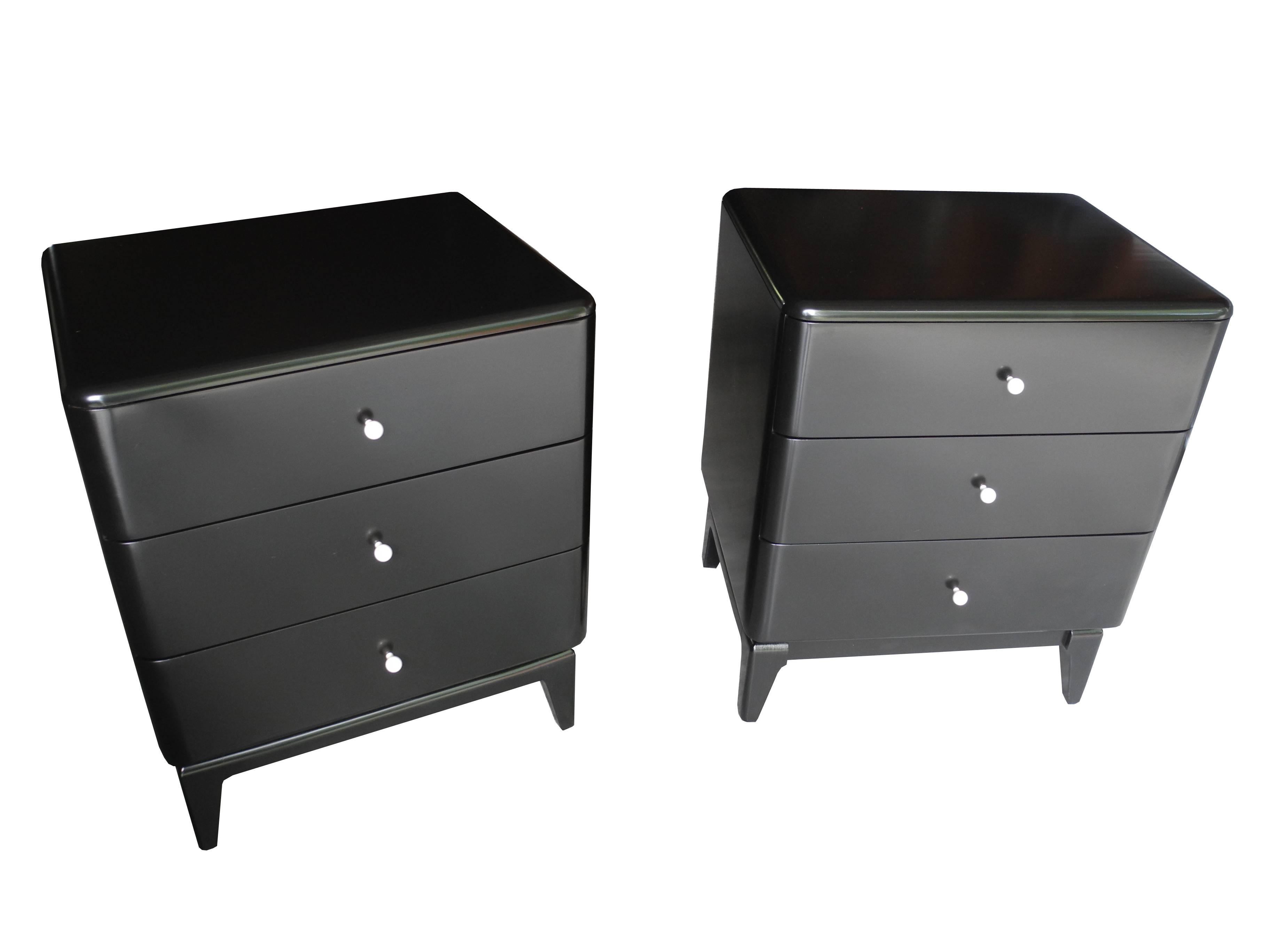 20th Century Mid-Century Modern Black Nightstands with Porcelain Knobs by Heywood-Wakefield