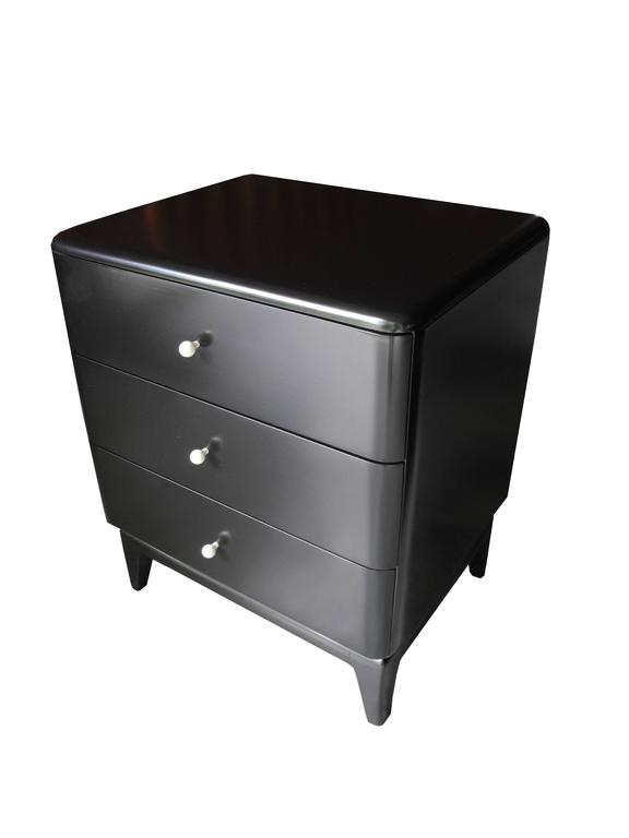 MidCentury Modern Black Nightstands with Porcelain Knobs by Heywood