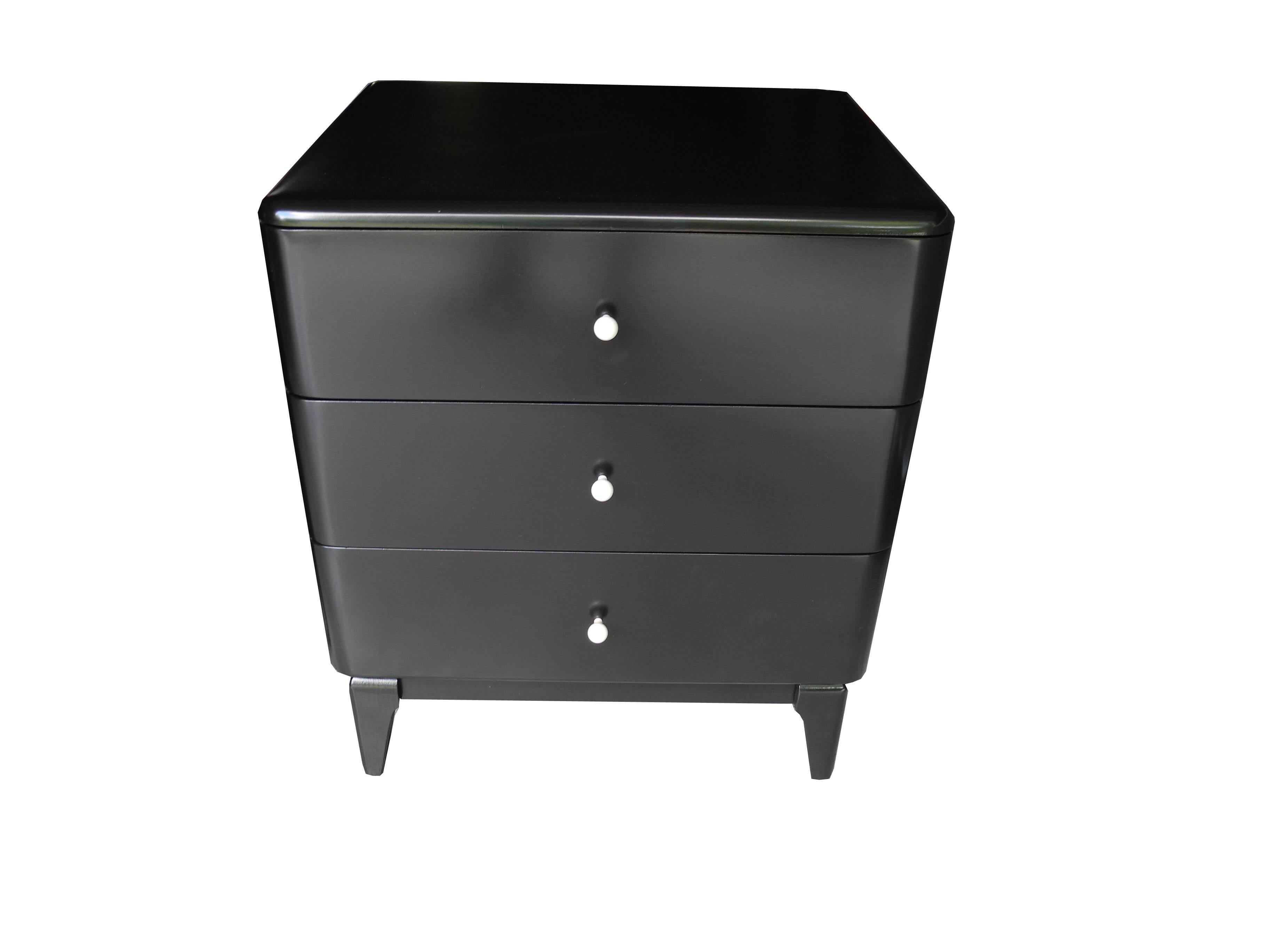 Mid-Century Modern Black Nightstands with Porcelain Knobs by Heywood-Wakefield 1