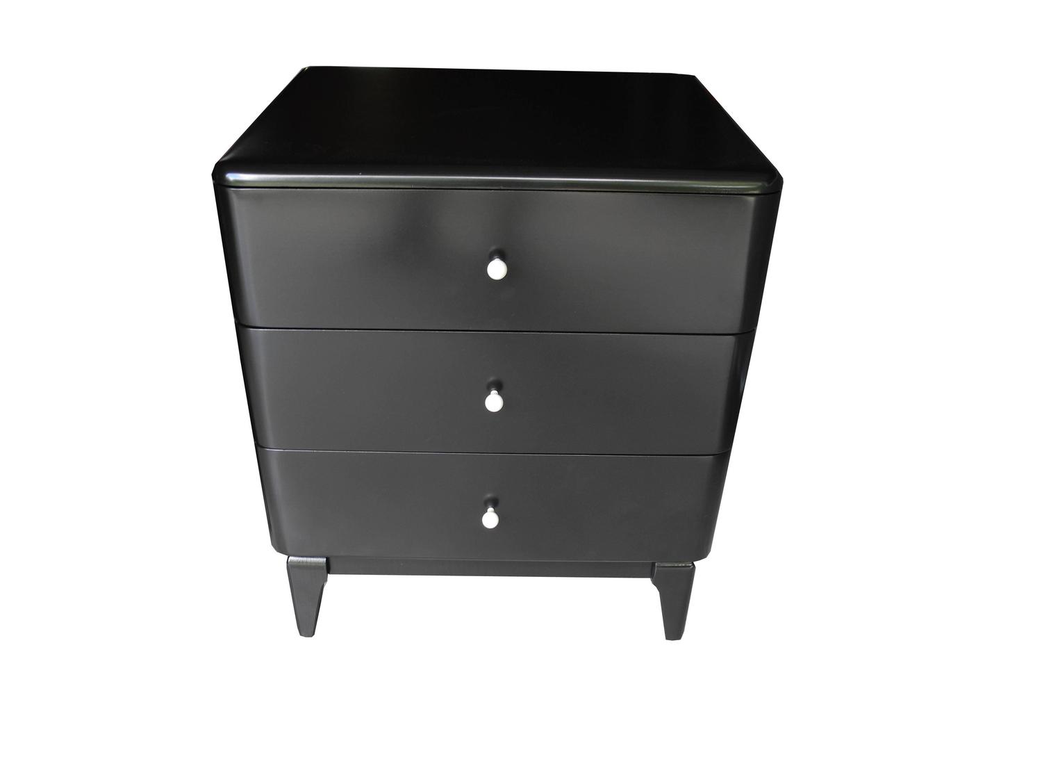 MidCentury Modern Black Nightstands with Porcelain Knobs by Heywood