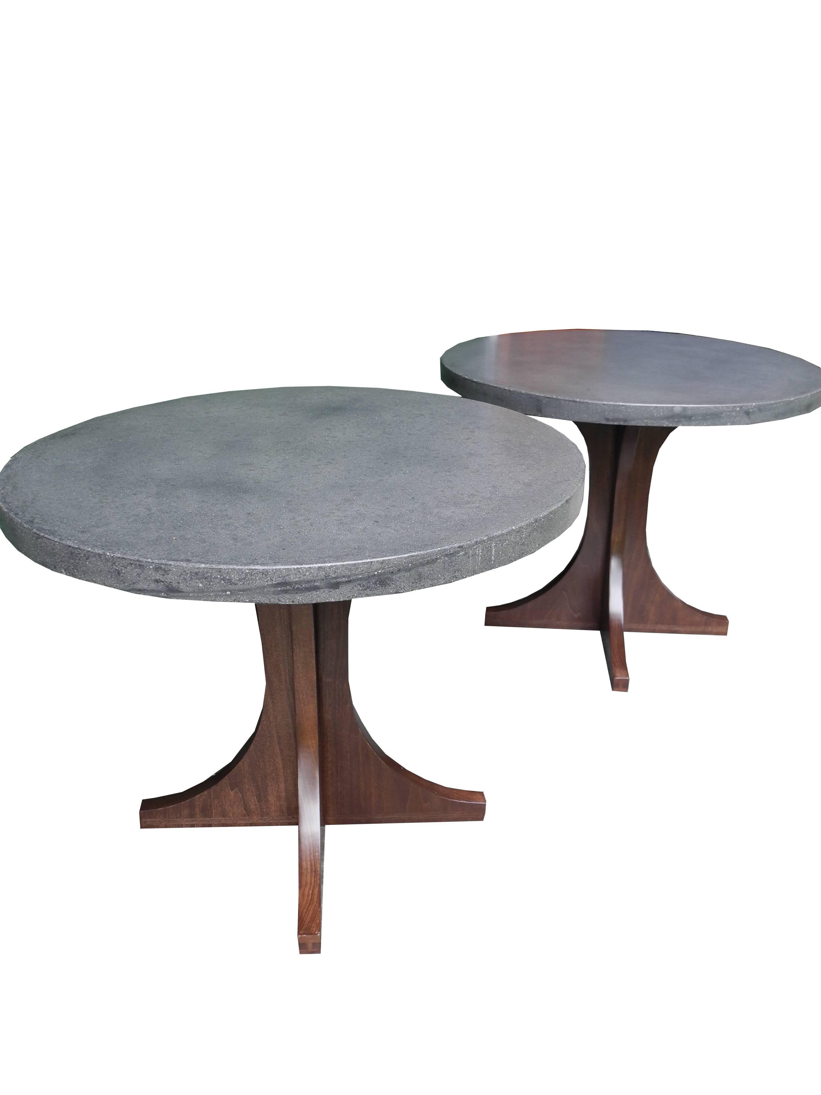 Pair of Grey Concrete and Solid Wood Side Tables/Nightstands by CR Design 1