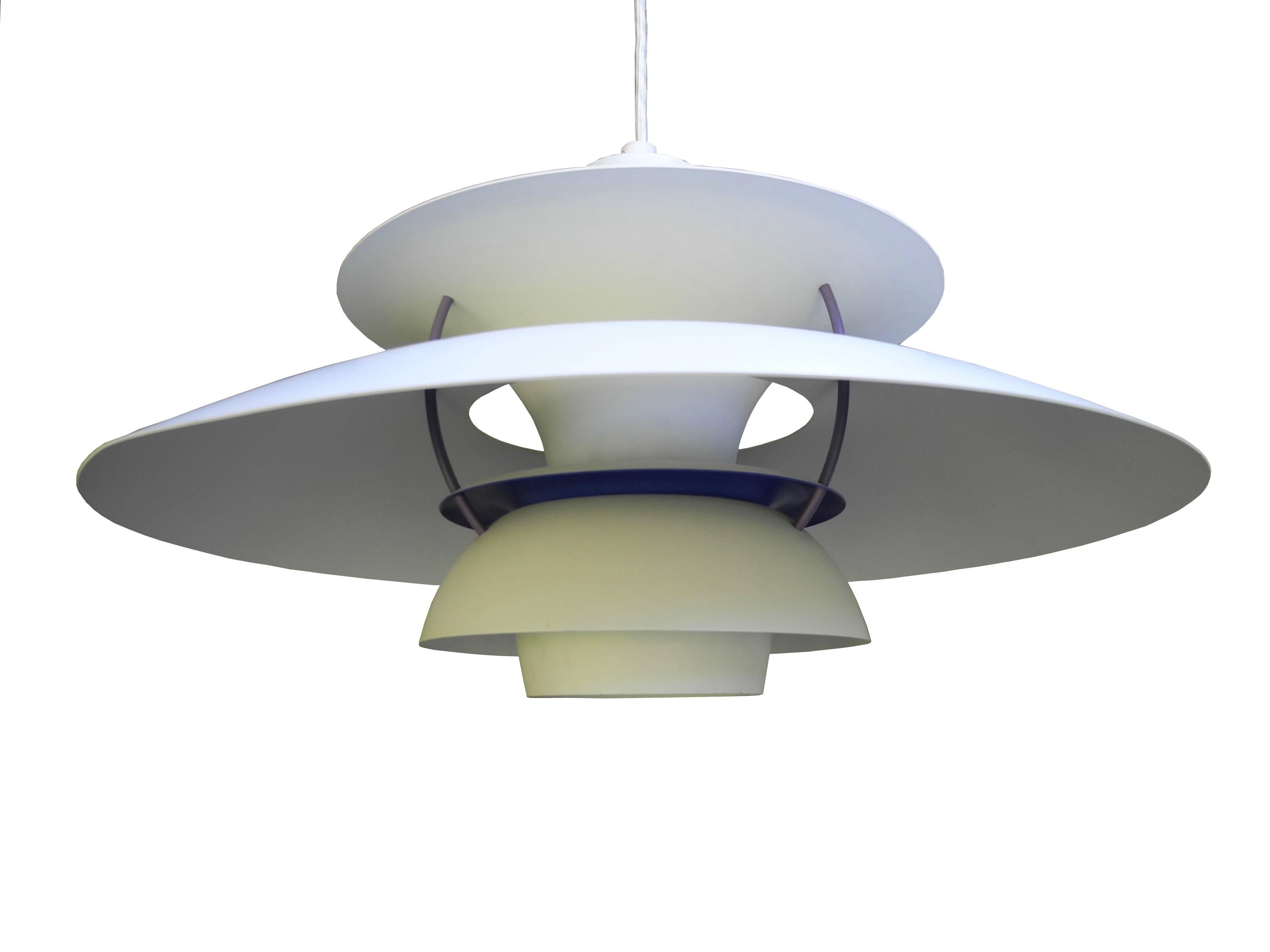 Danish Modern PH5 White Metal Pendant Lamp by Poul Henningsen for Louis Poulsen In Good Condition For Sale In Hudson, NY
