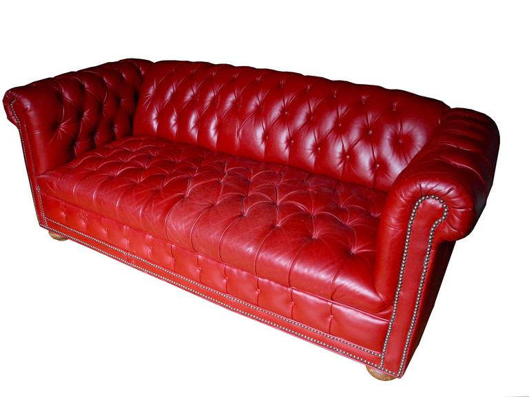 Mid Century Modern Red Leather Tufted Chesterfield Sofa For At This Well Made Tufted Leather Sofa Is Tanned In A Beautiful True Red It Has