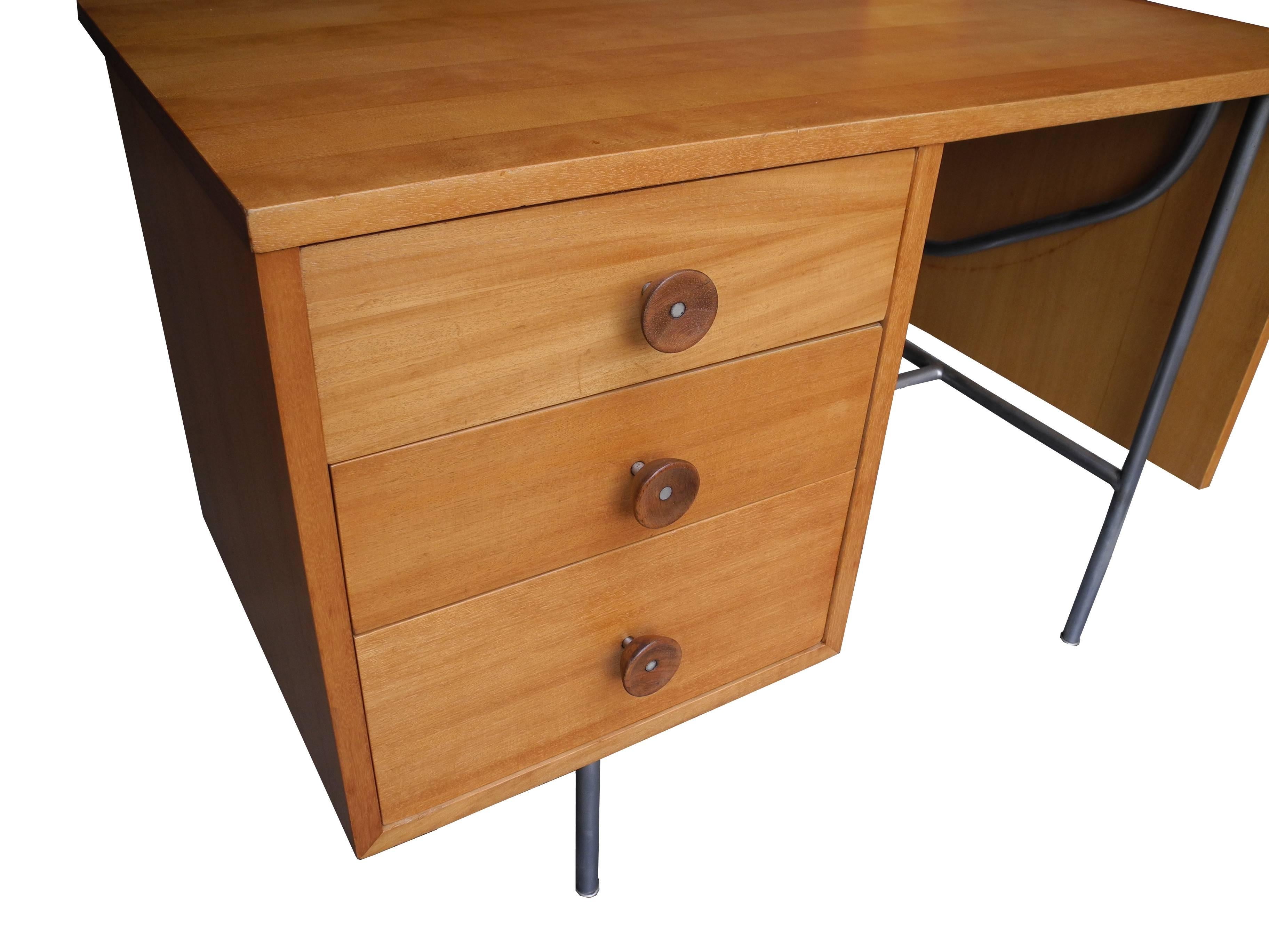 Mid-Century Modern Bleached Mahogany Three-Drawer Flip Desk by George Nelson In Good Condition For Sale In Hudson, NY