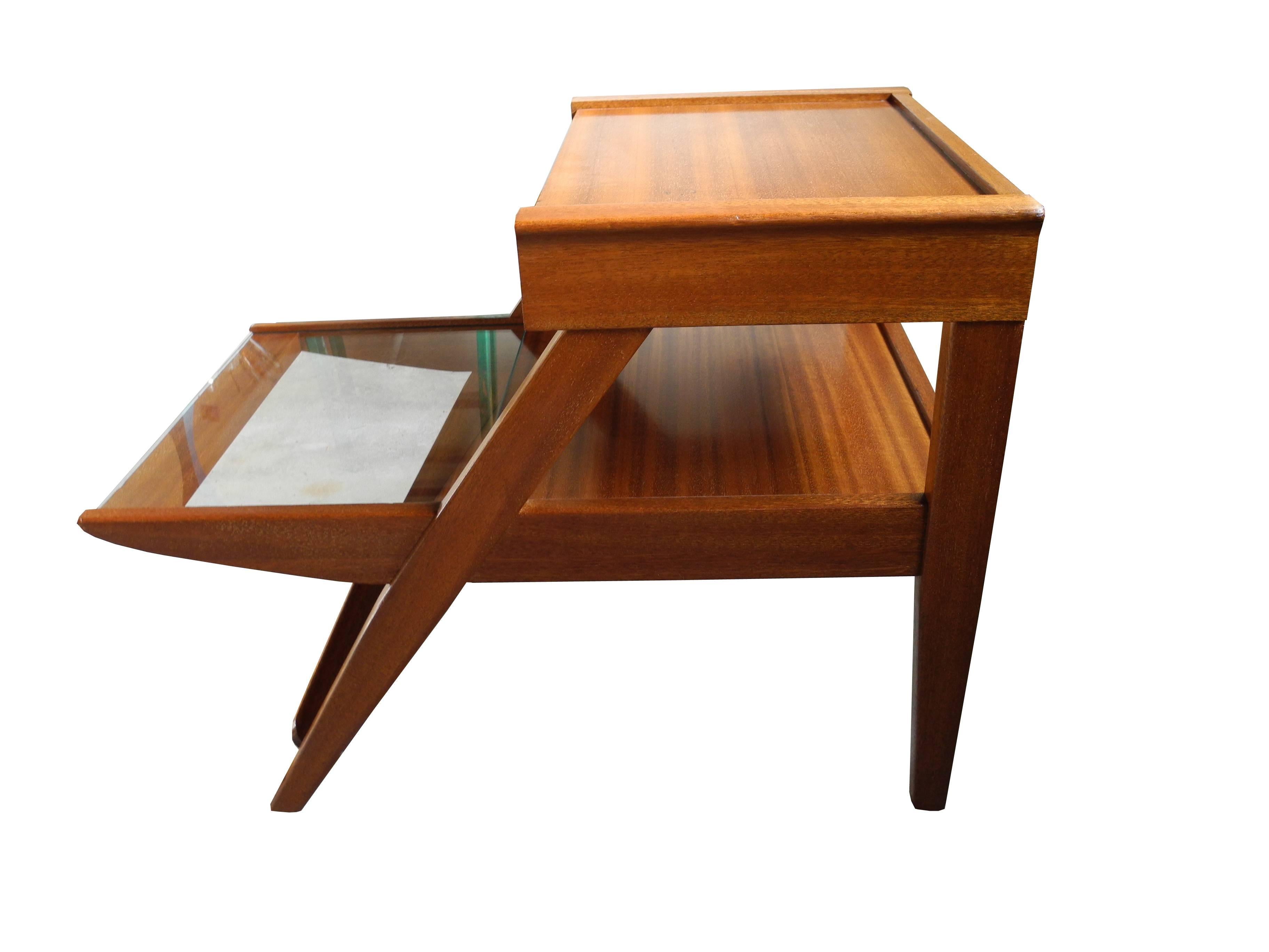 Modern Magazine Side Table with Drawer in Mahogany by John Keal for Brown Saltman, CA For Sale