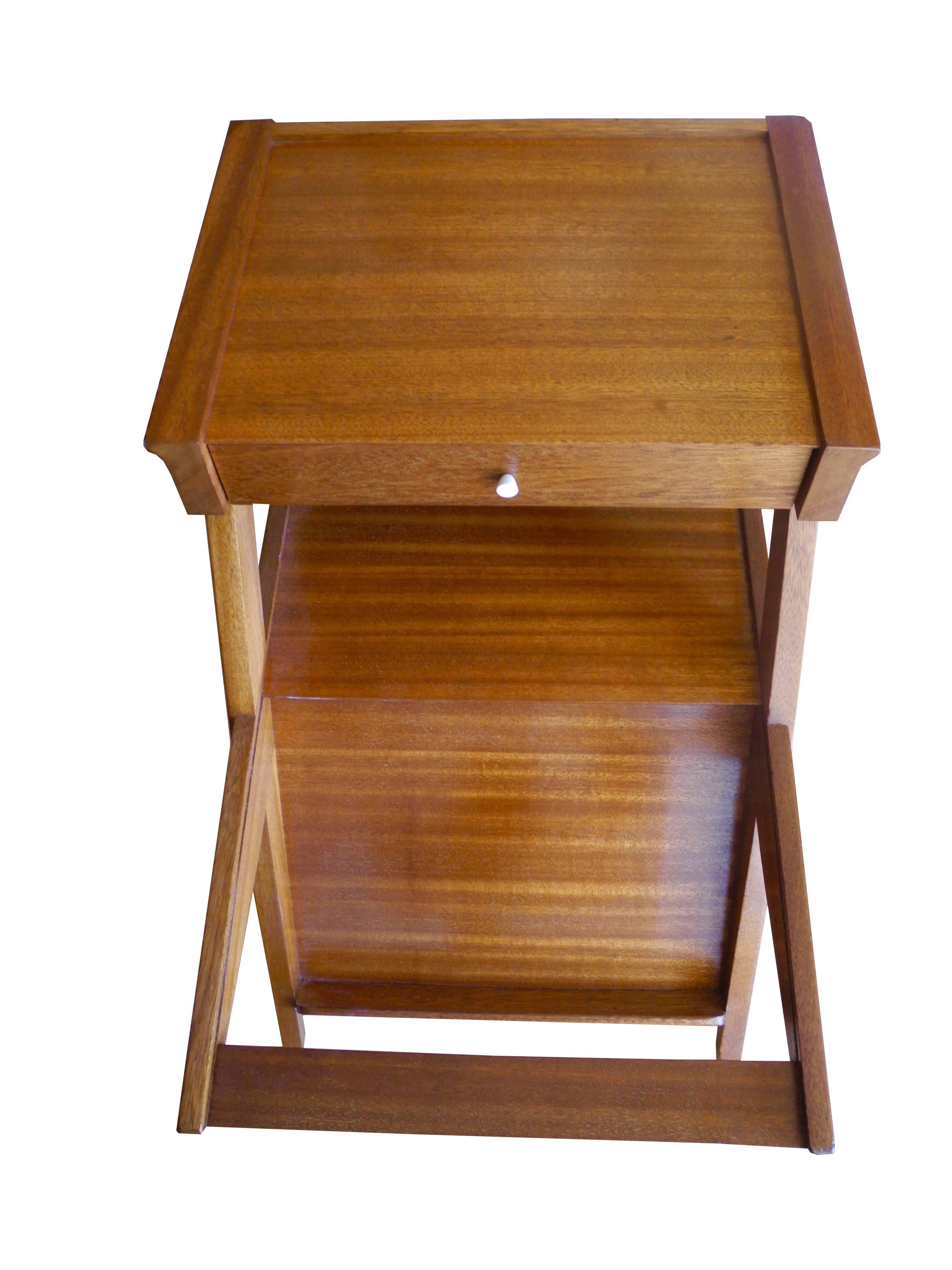Magazine Side Table with Drawer in Mahogany by John Keal for Brown Saltman, CA For Sale 1