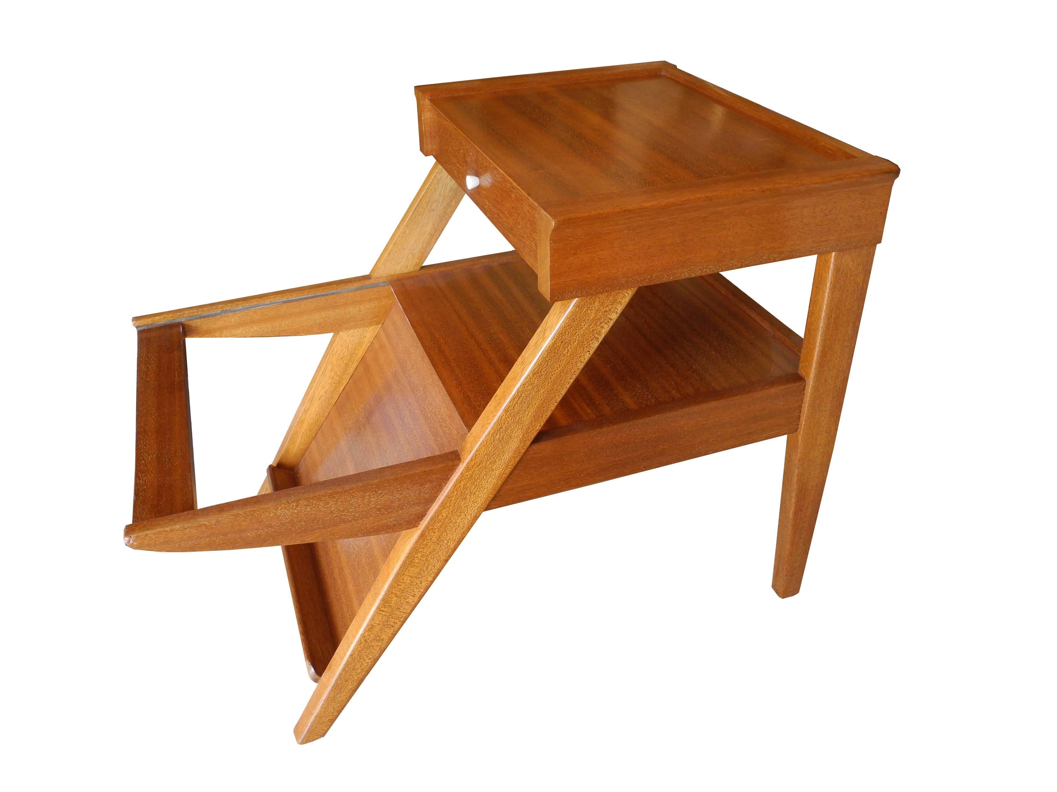 Magazine Side Table with Drawer in Mahogany by John Keal for Brown Saltman, CA For Sale 2