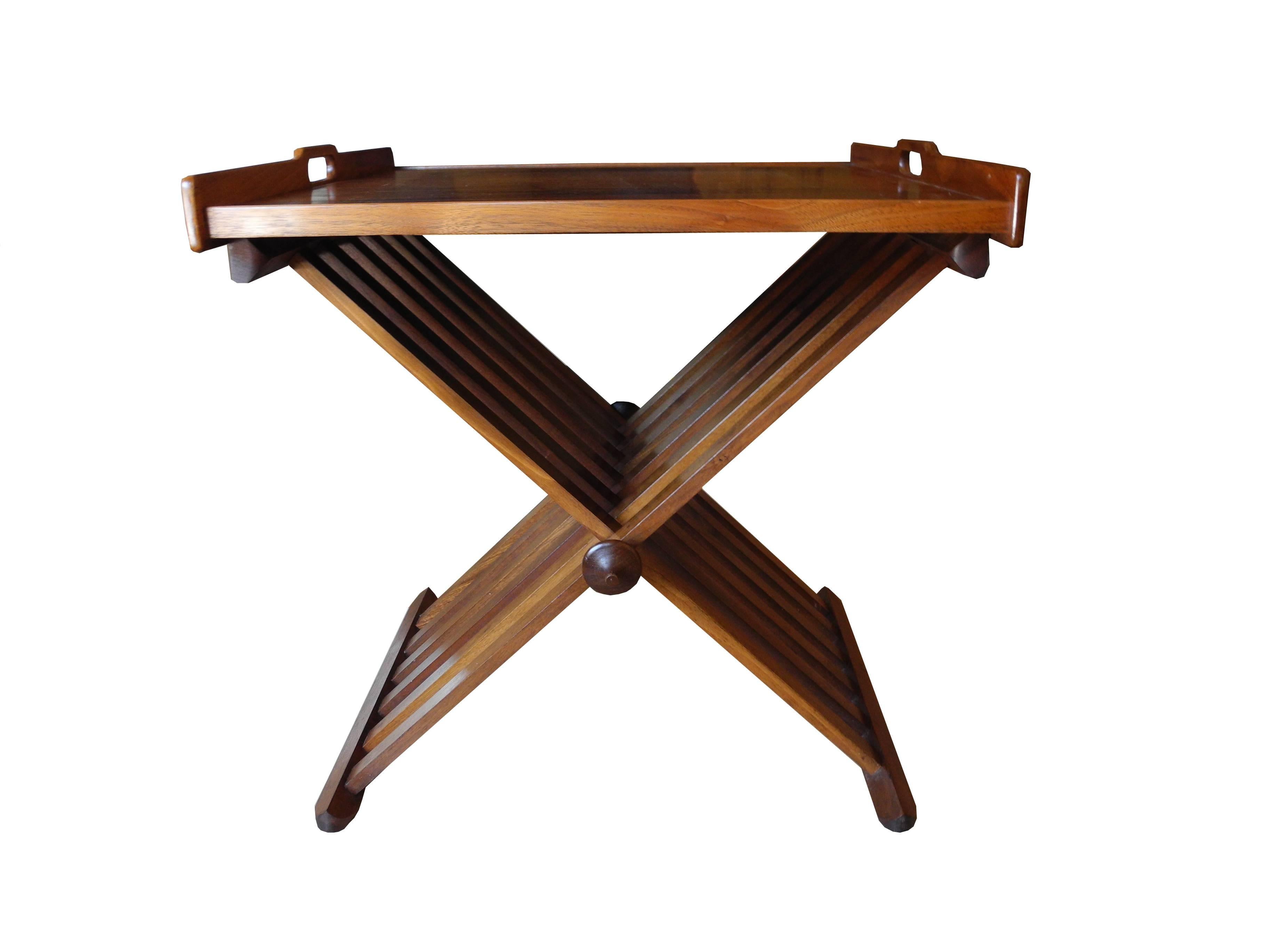 Modern Campaign Tray Table by Stewart McDougall for Drexel in Walnut For Sale