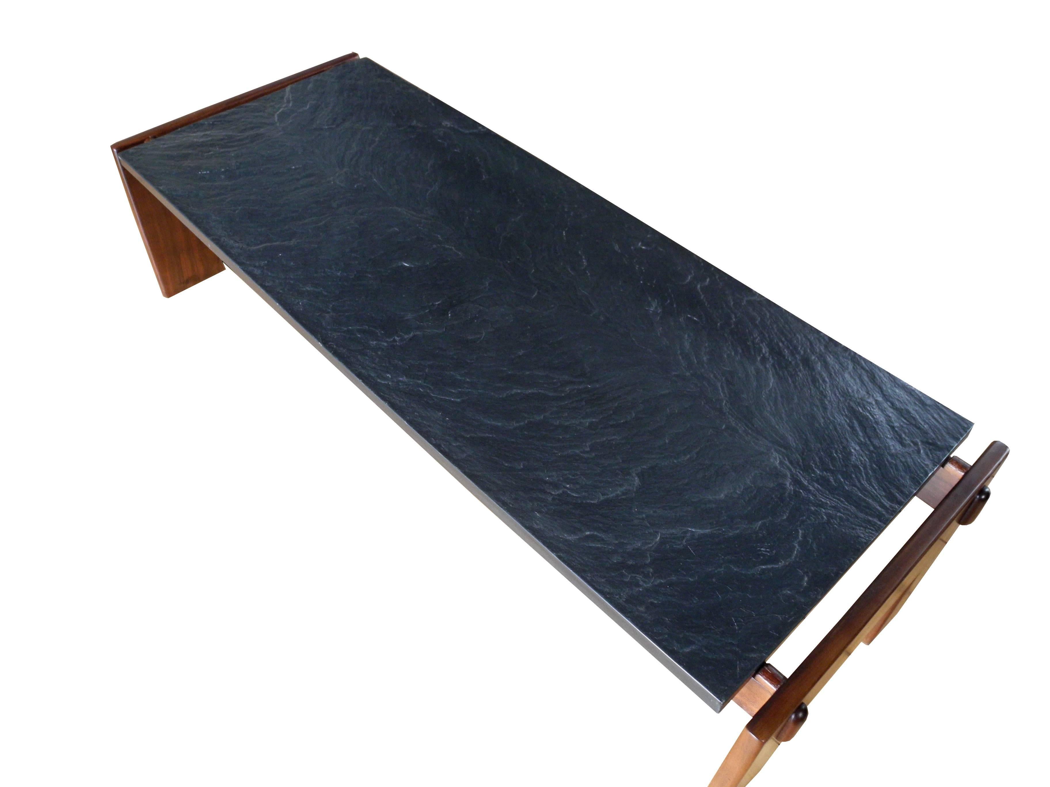 American Mid-Modern Brutalist Slate and Solid Walnut Coffee Table by Adrian Pearsall For Sale