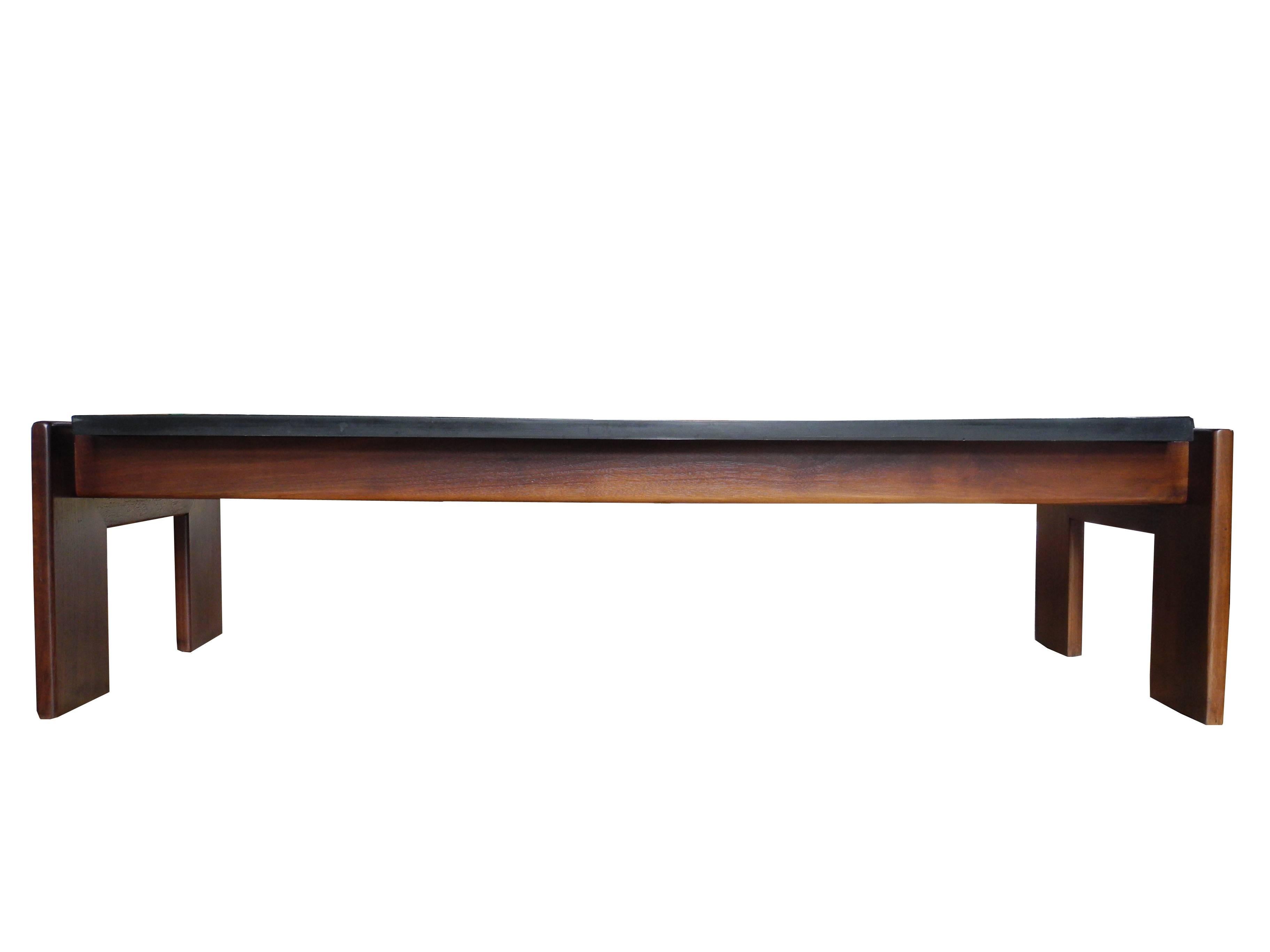 Mid-Modern Brutalist Slate and Solid Walnut Coffee Table by Adrian Pearsall For Sale 1
