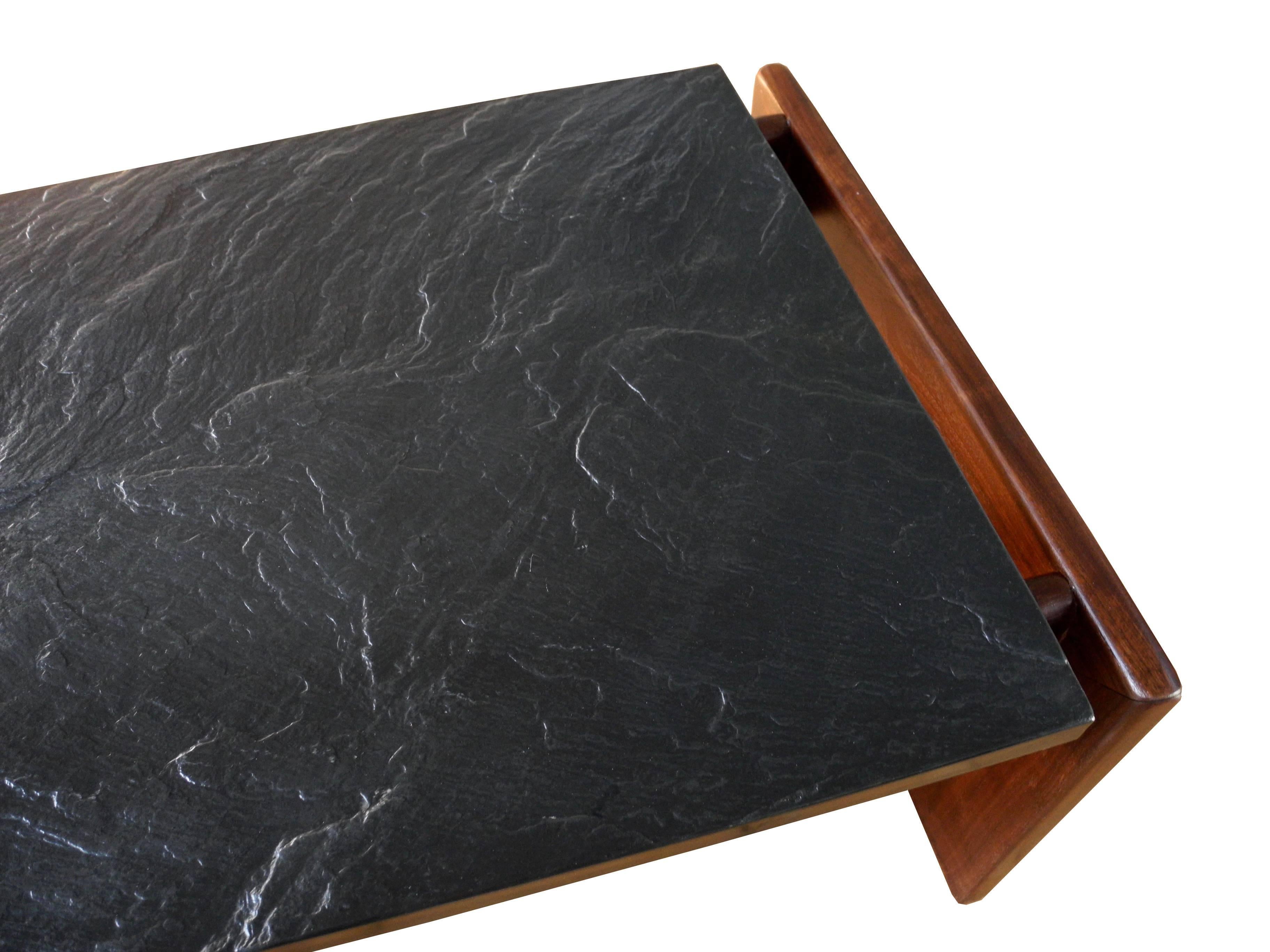 Mid-Modern Brutalist Slate and Solid Walnut Coffee Table by Adrian Pearsall For Sale 4