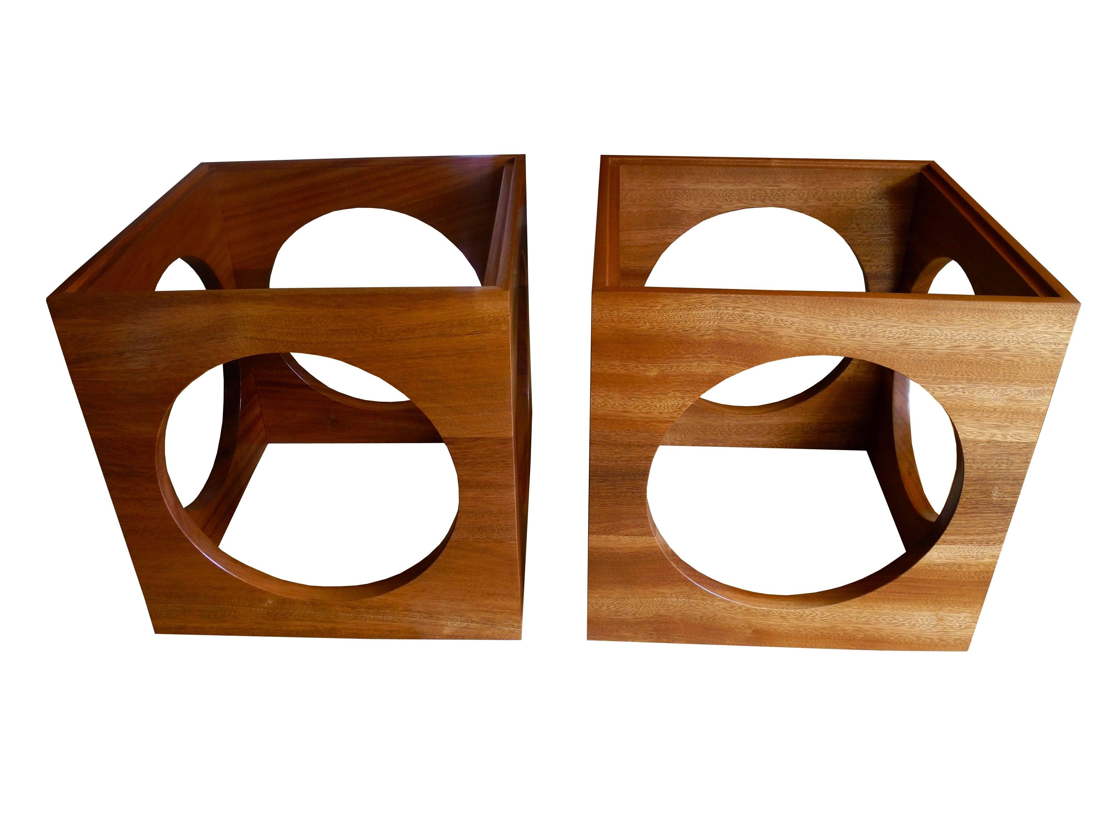 Modern Pair of Solid African Mahogany Nightstands or Side Tables by Corinne Robbins