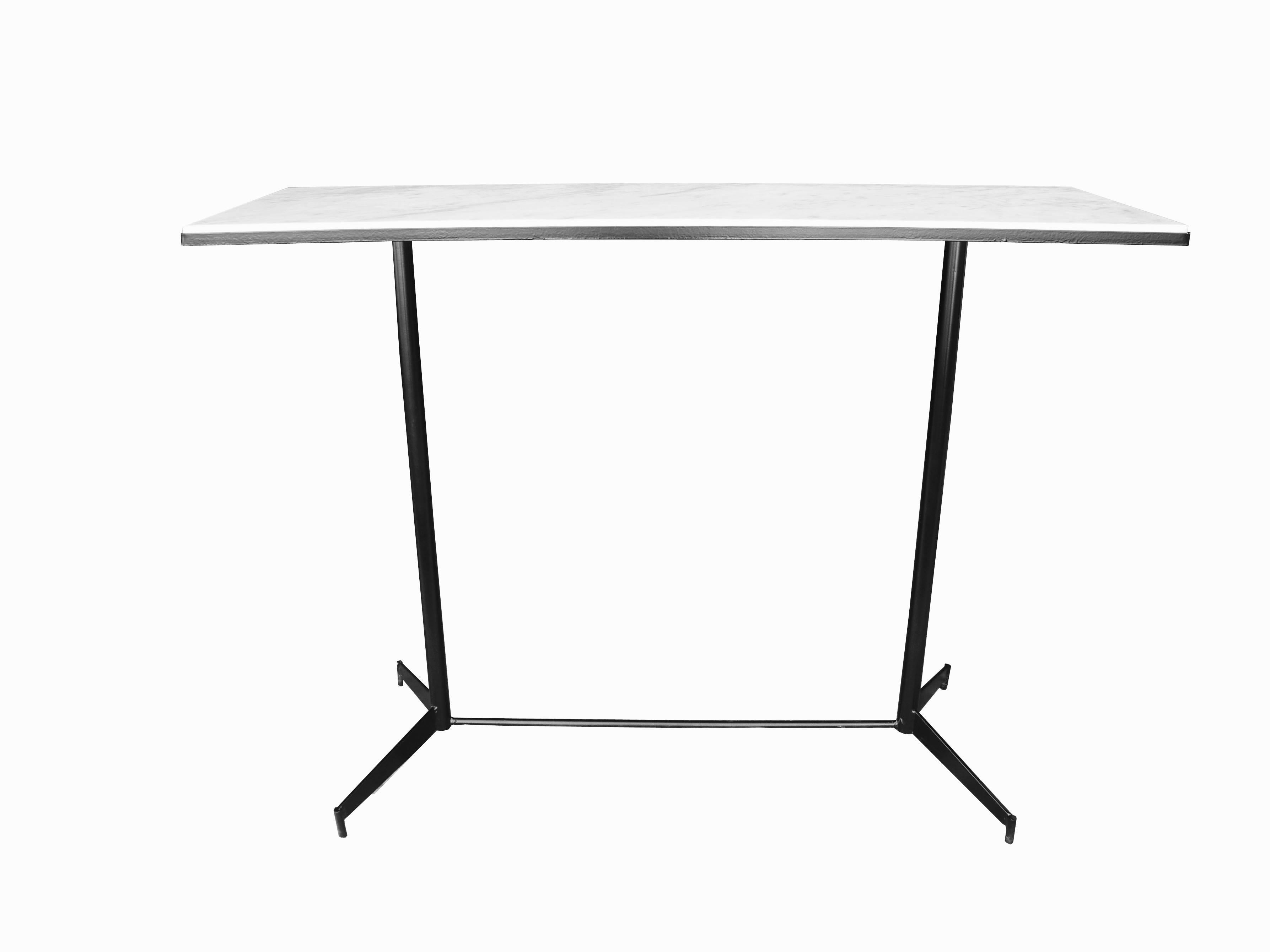 Mid-Century Modern Industrial Carrara Marble Top and Steel Frame Console/Bar In Excellent Condition For Sale In Hudson, NY
