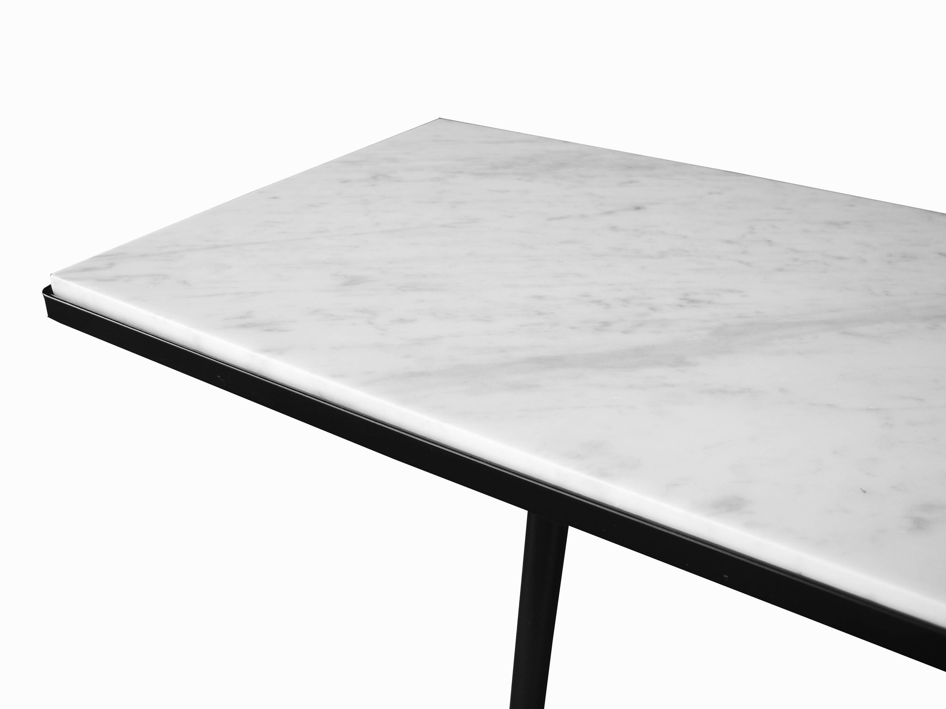 20th Century Mid-Century Modern Industrial Carrara Marble Top and Steel Frame Console/Bar For Sale