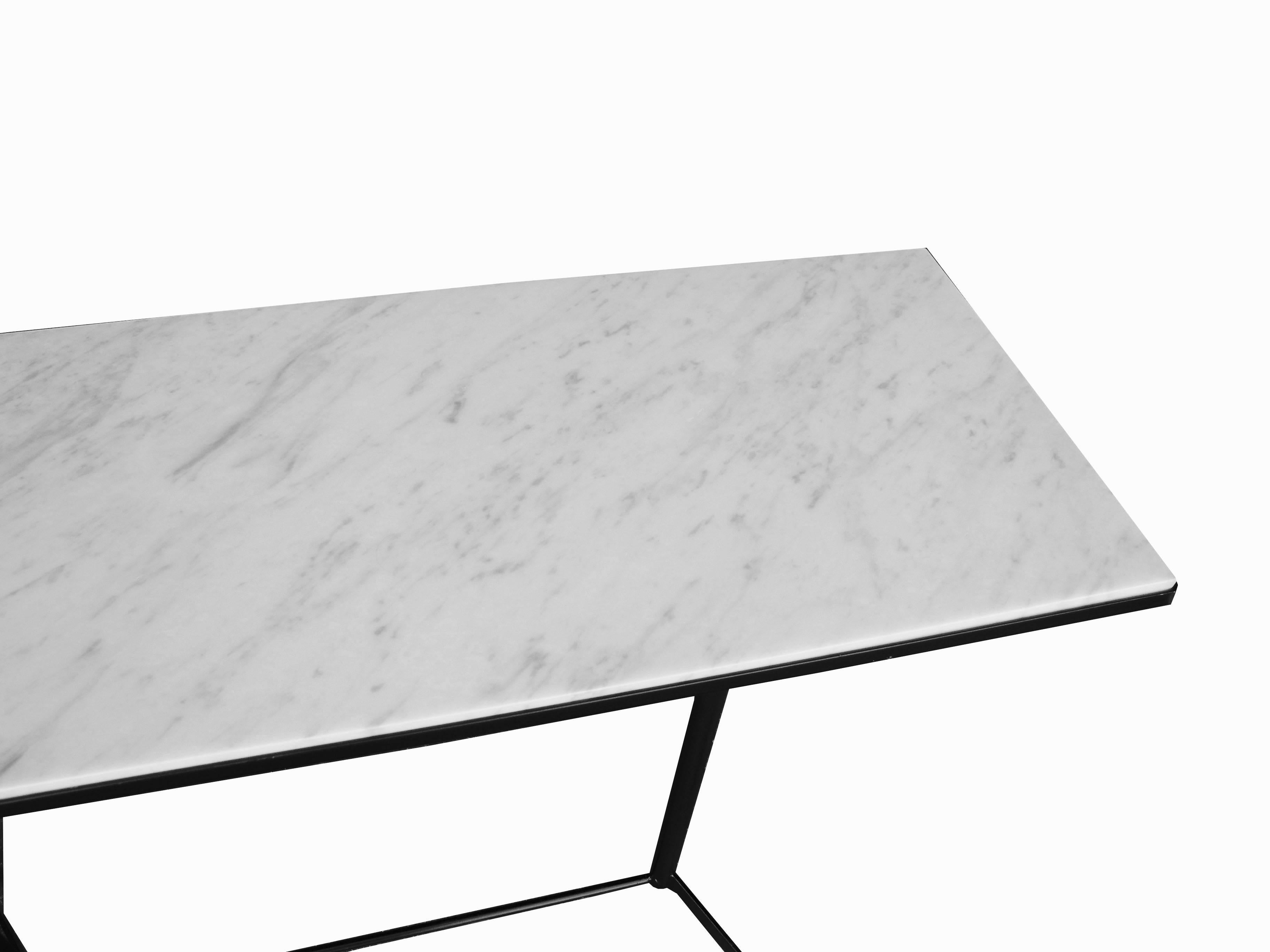 Mid-Century Modern Industrial Carrara Marble Top and Steel Frame Console/Bar For Sale 1