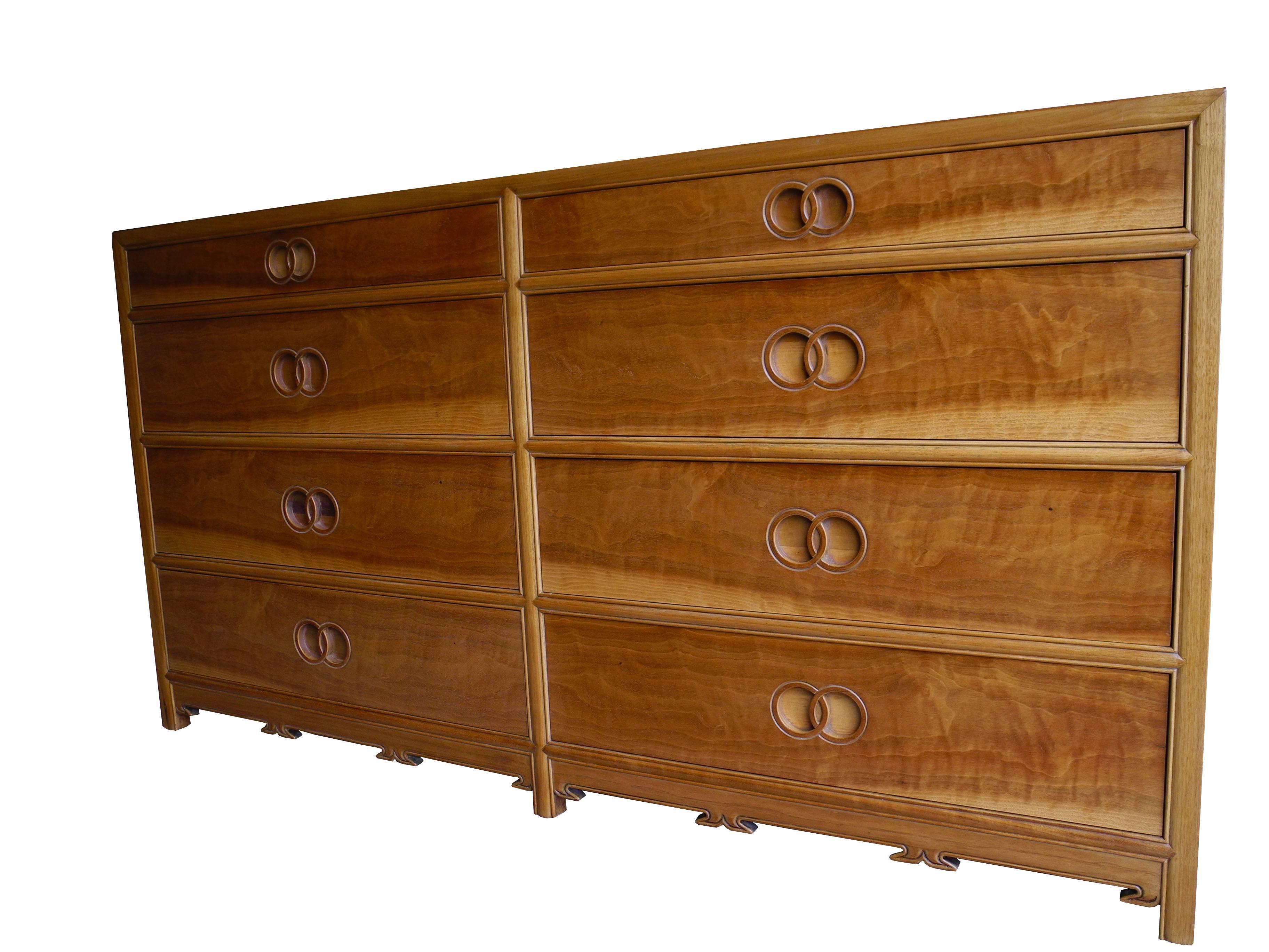 20th Century Modern Eight-Drawer Walnut Dresser with Decorative Details by Michael Taylor